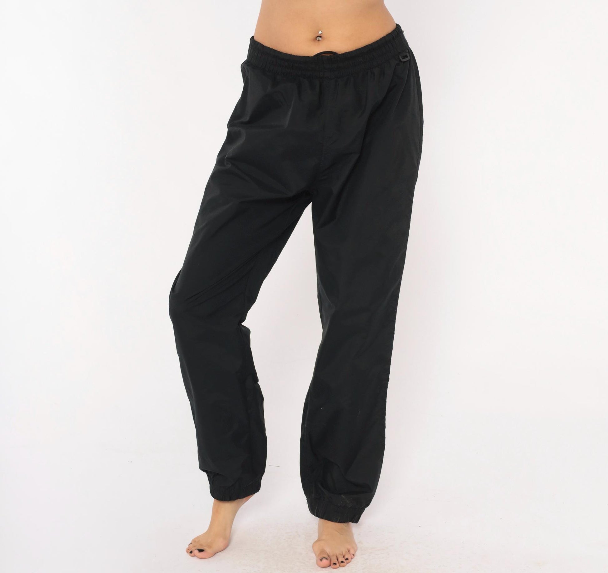 90s Sportina Black Nylon Track Pants Tapered Joggers Medium M