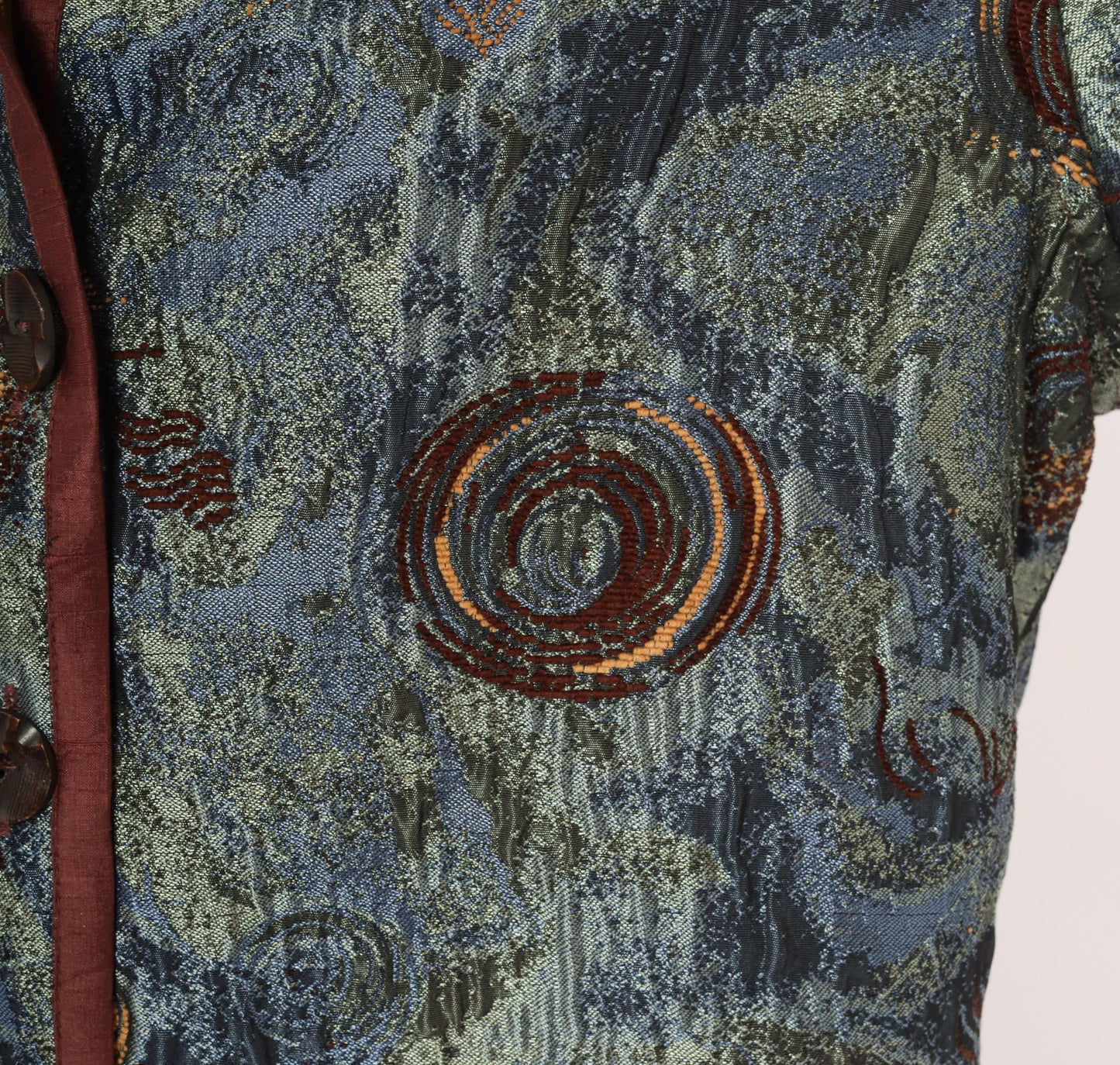 2000s Yak Magik Tapestry Blazer Woven Spiral Jacquard Blue Green Brown Extra Large XXL
