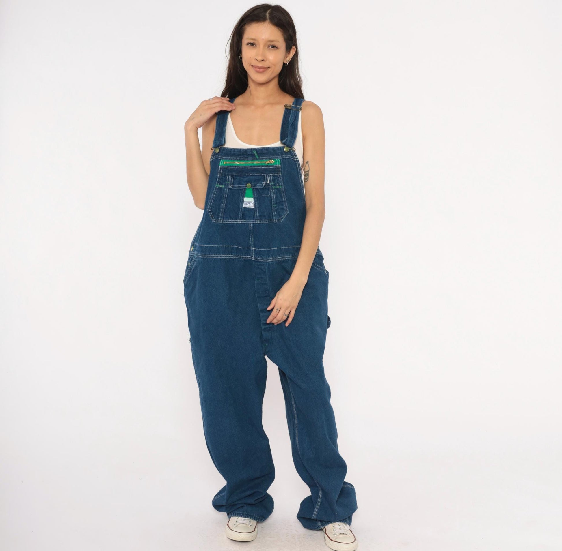 Y2K Liberty Denim Bib Overalls Green Pocket Carpenter Workwear Plus Size XXL