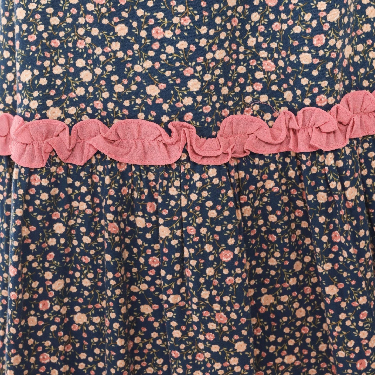 Y2K Indah Navy Floral Maxi Dress Cotton Long Sleeve Ruffle Trim Medium M