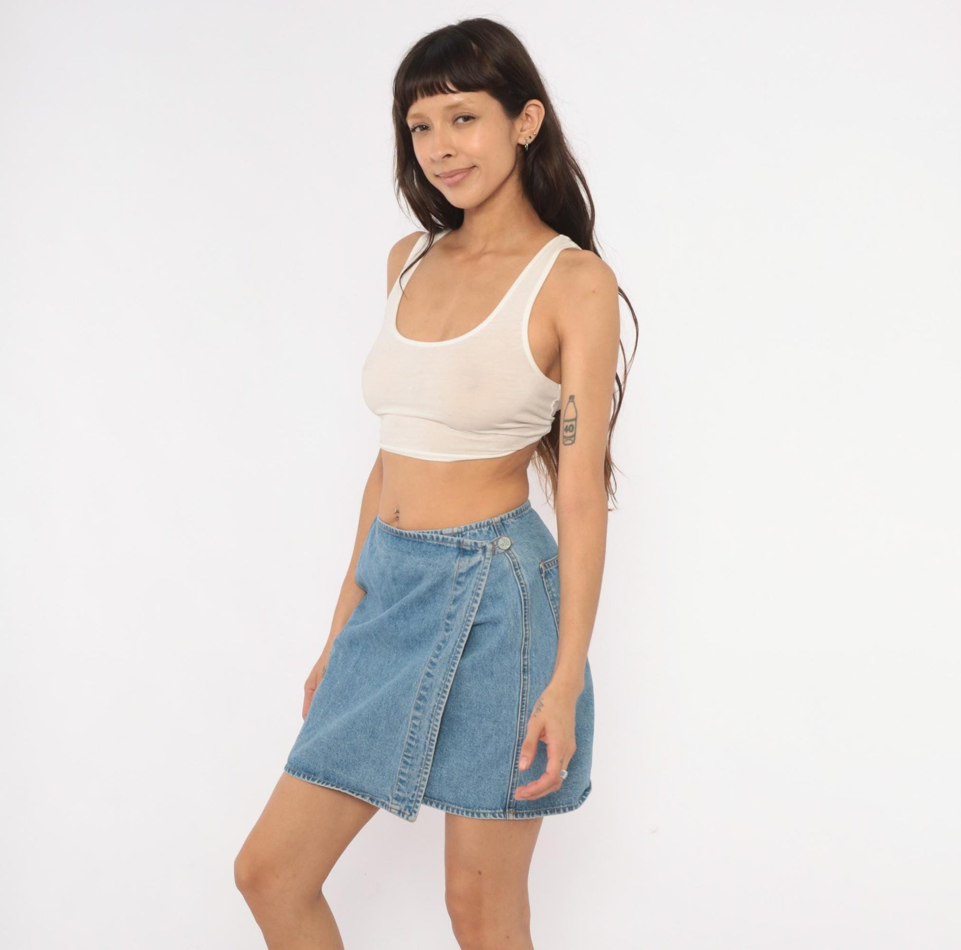 90s Calvin Klein Denim Mini Skirt Light Wash Blue A-Line Small S