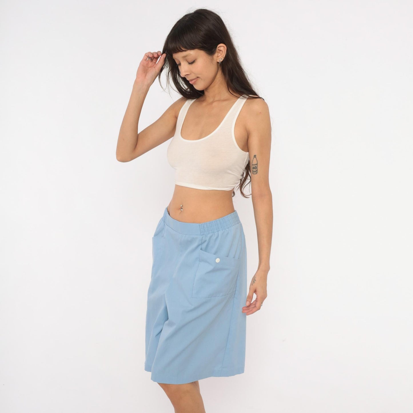80s Haband Sky Blue Culottes Wide Leg Shorts Palazzo Pants Extra Large XL