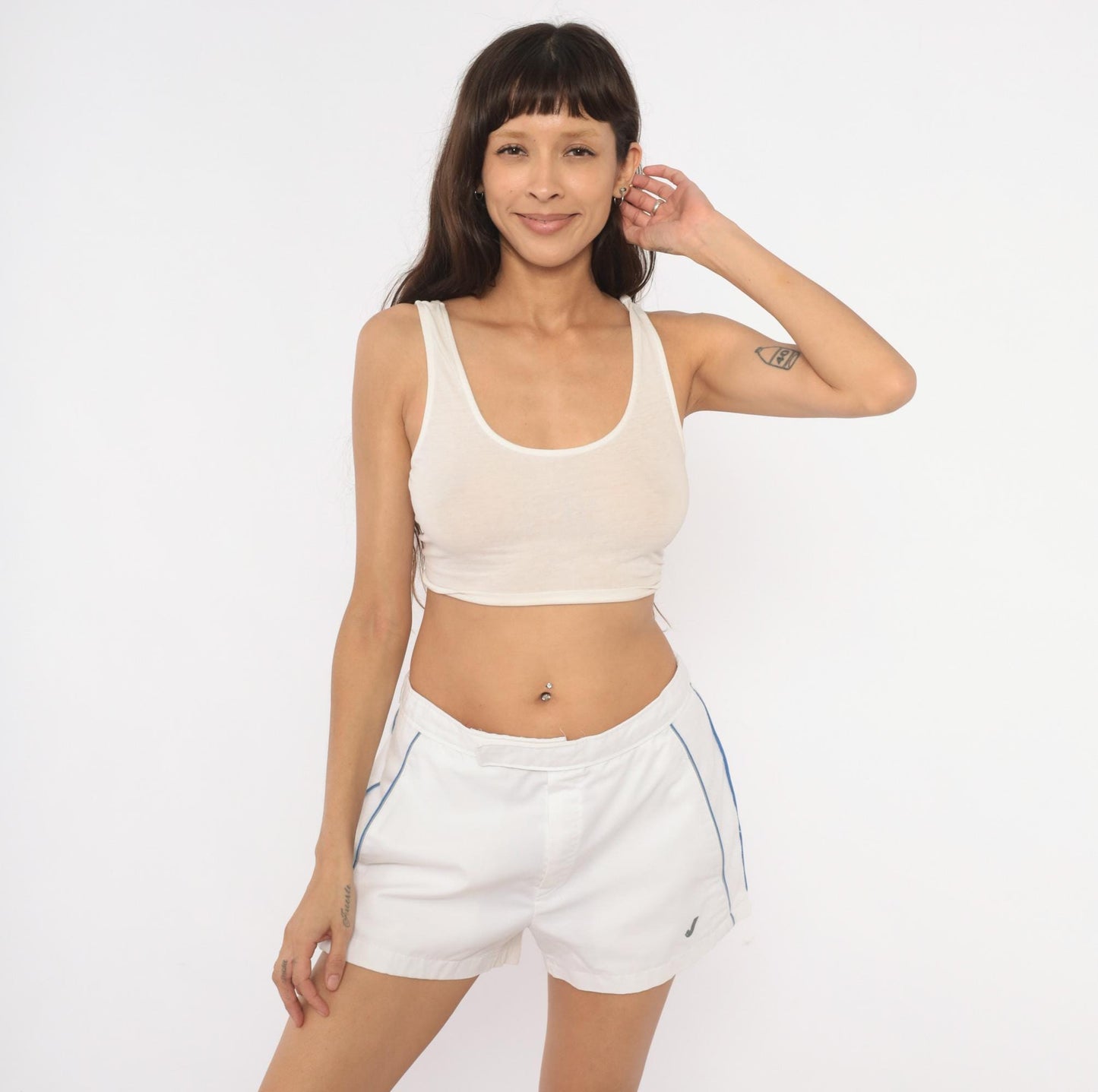80s Jantzen Tennis Shorts White Cobalt Piping Athletic Medium
