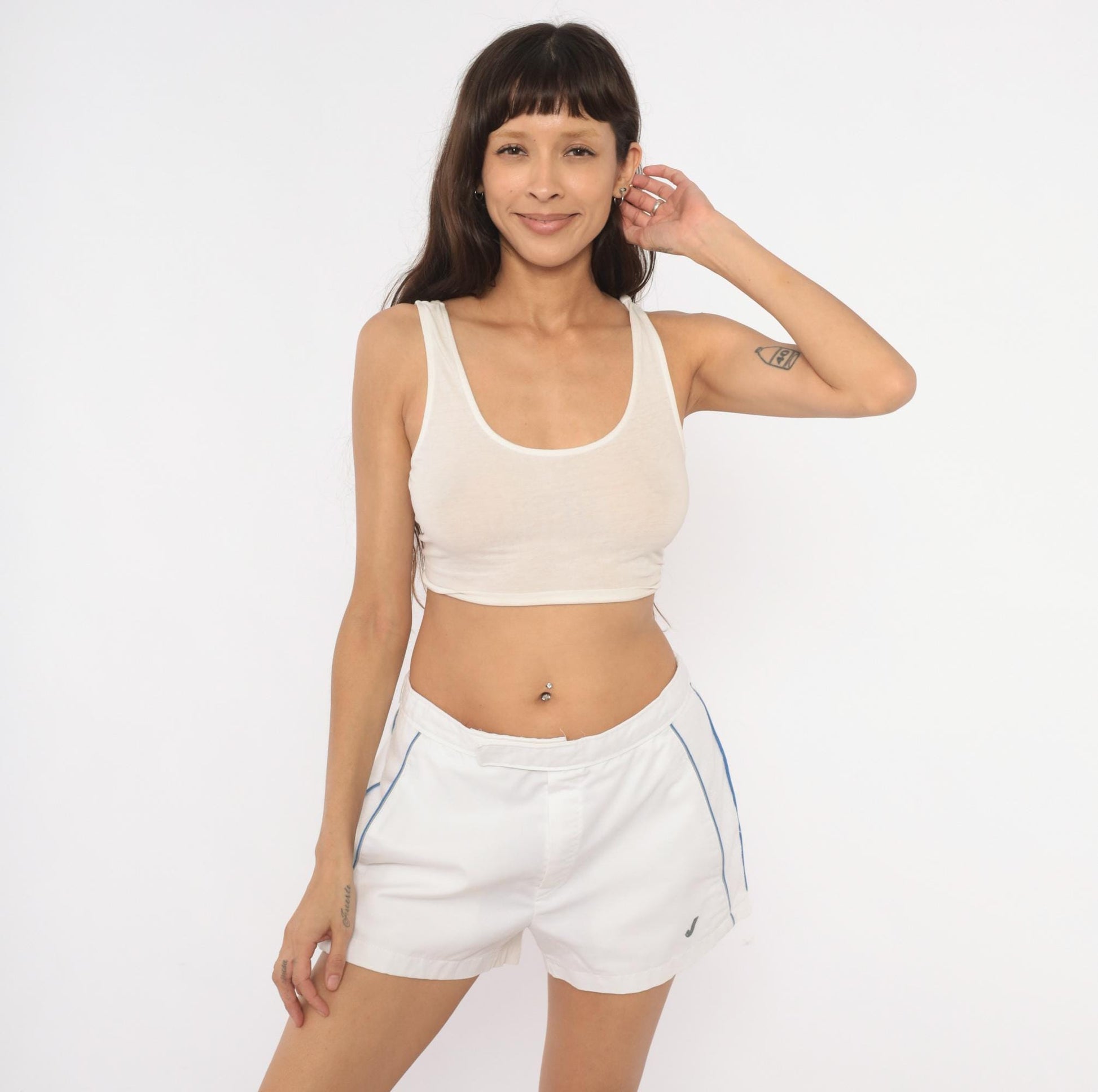 80s Jantzen Tennis Shorts White Cobalt Piping Athletic Medium