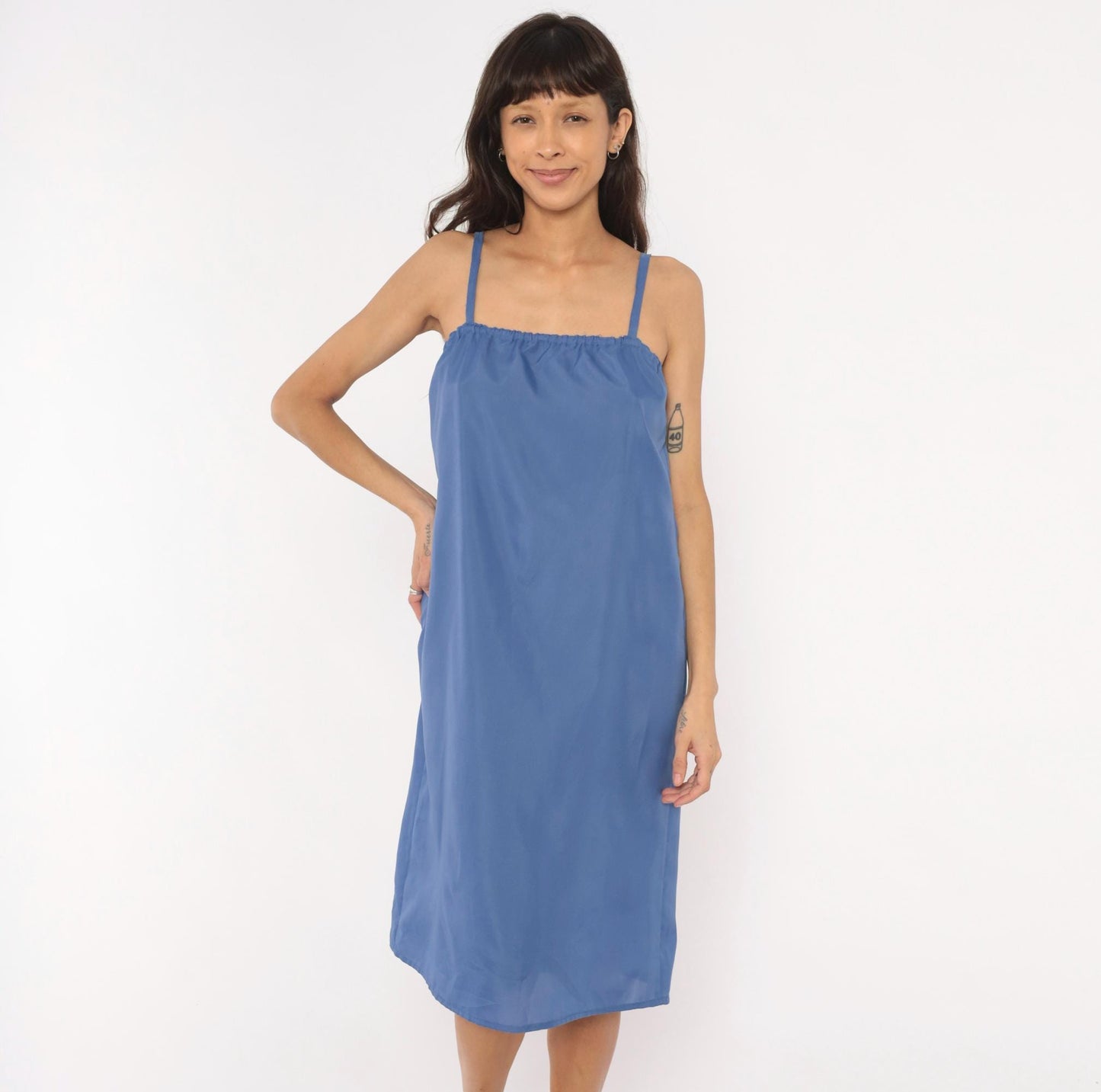 80s Periwinkle Blue Slip Dress Spaghetti Strap Knee-Length Cami Small