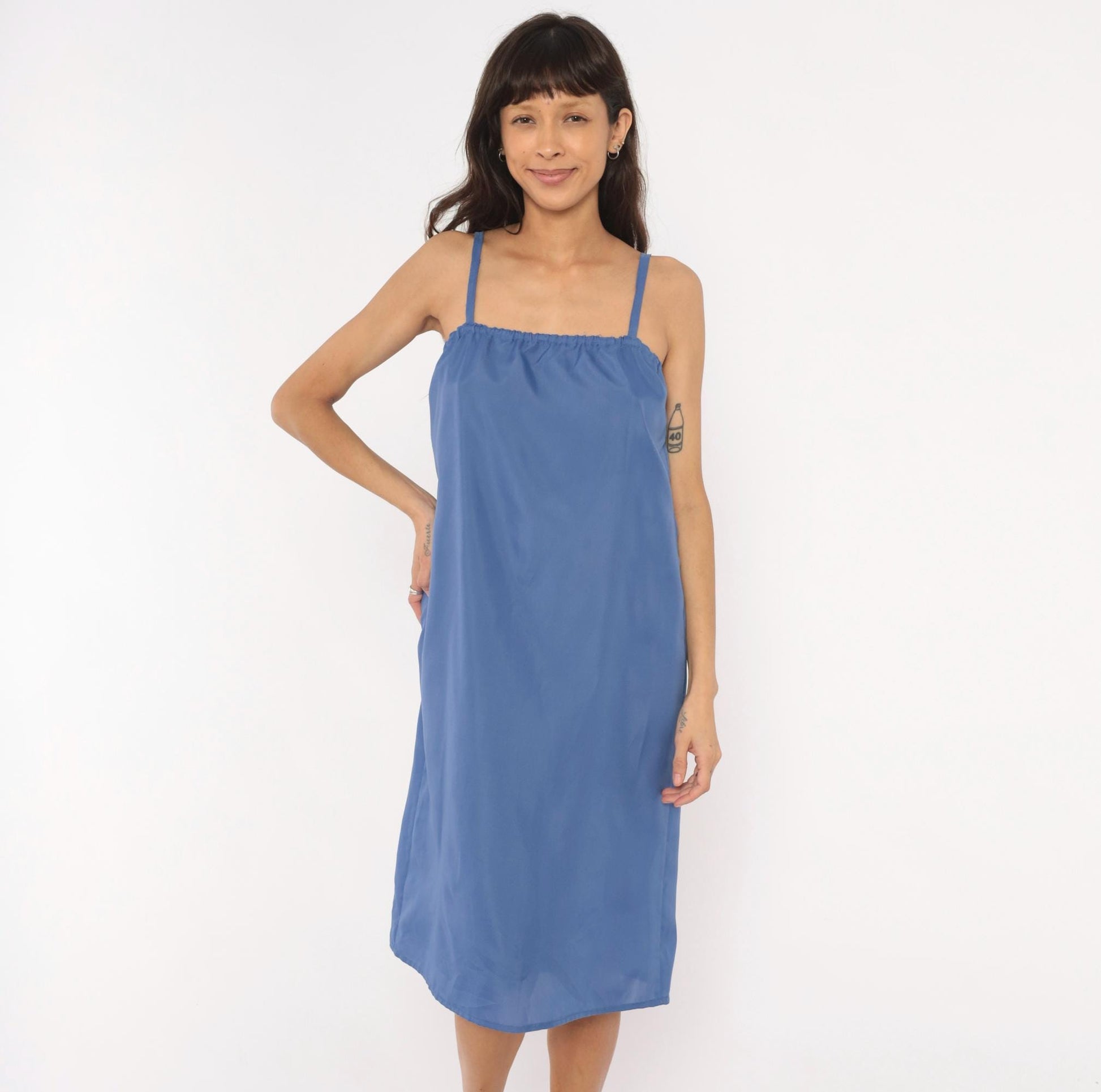 80s Periwinkle Blue Slip Dress Spaghetti Strap Knee-Length Cami Small