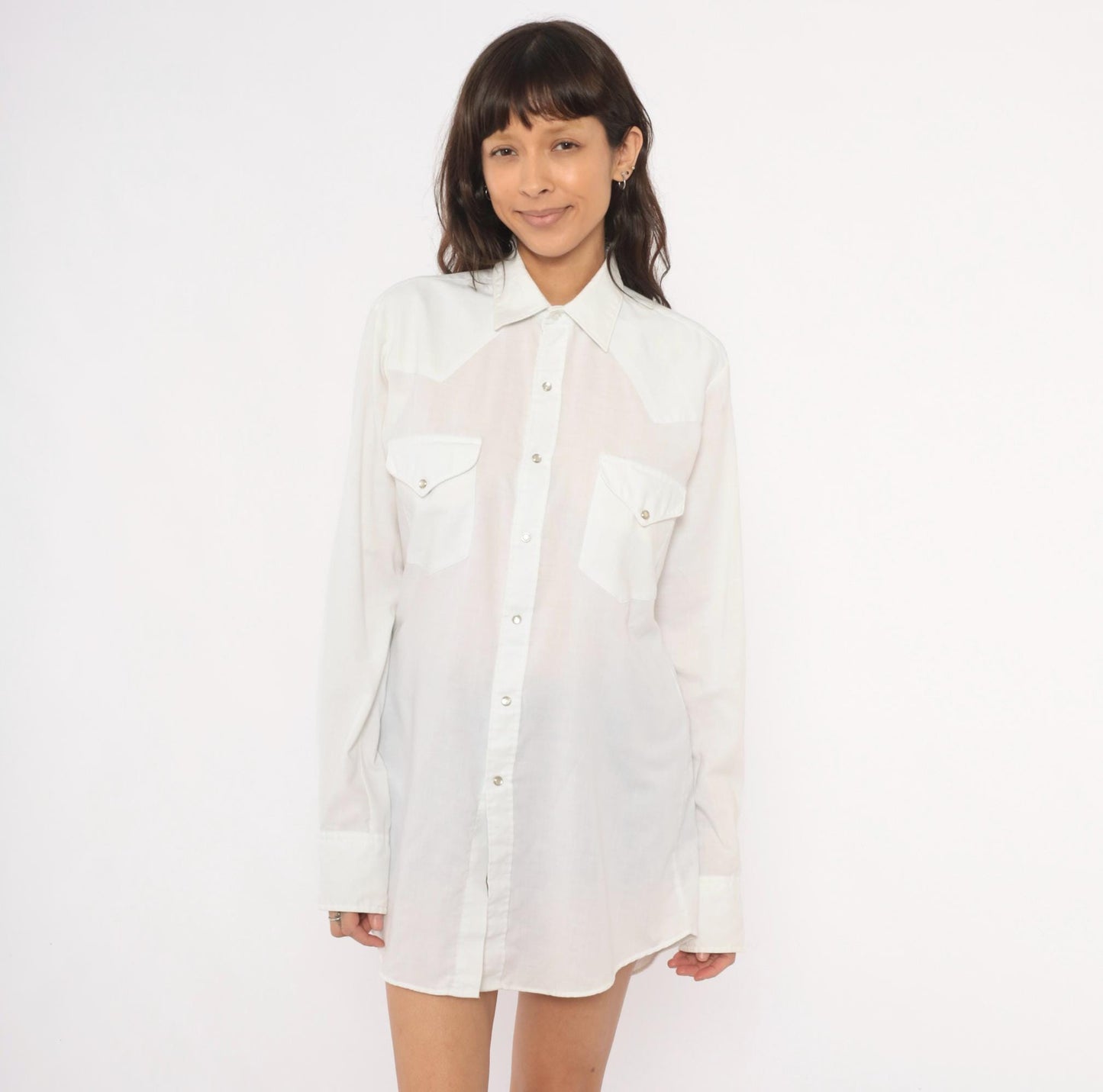 90s Miller Western Wear Pearl Snap Shirt White Cotton Yoke Extra Large XL