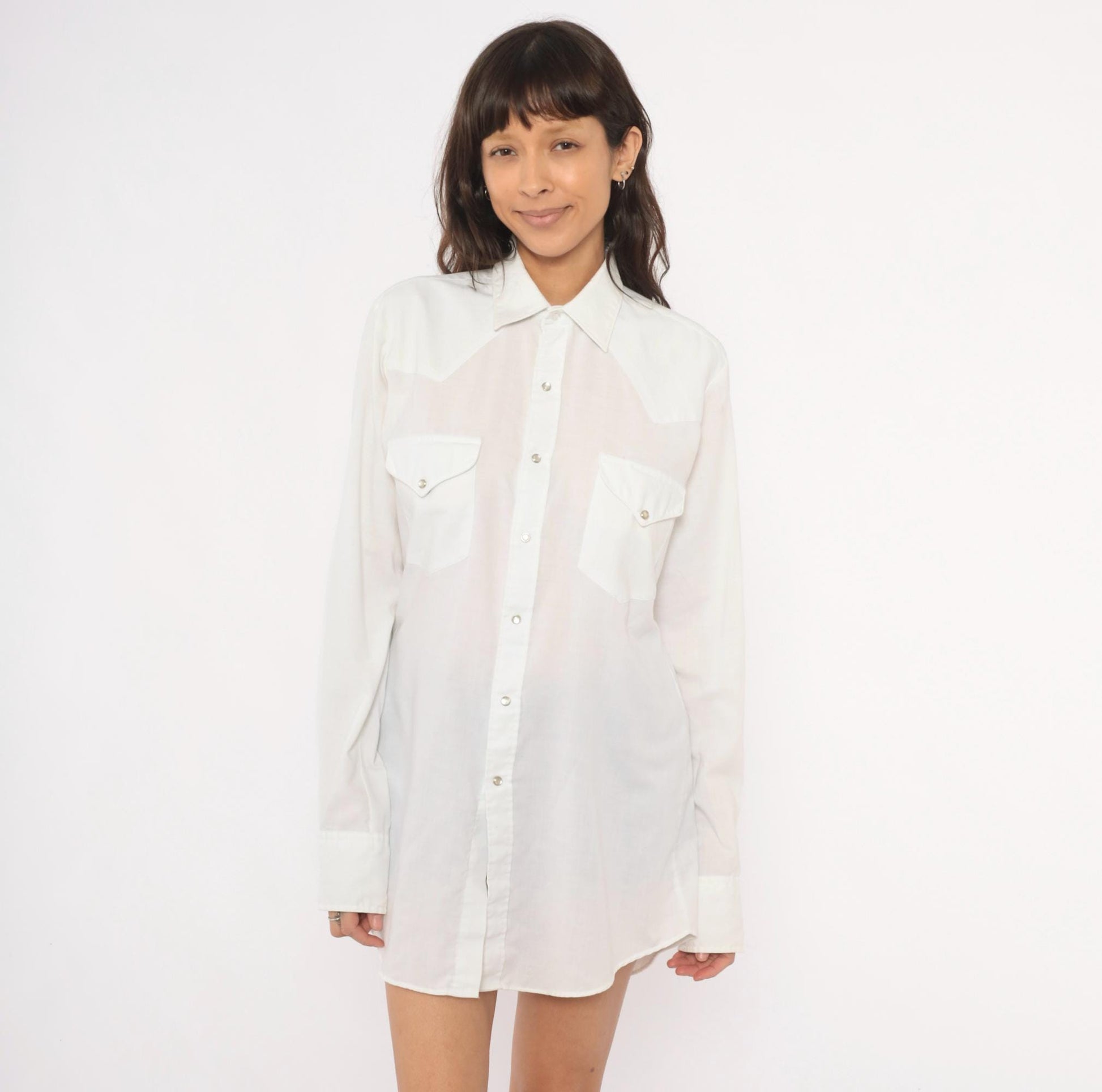90s Miller Western Wear Pearl Snap Shirt White Cotton Yoke Extra Large XL