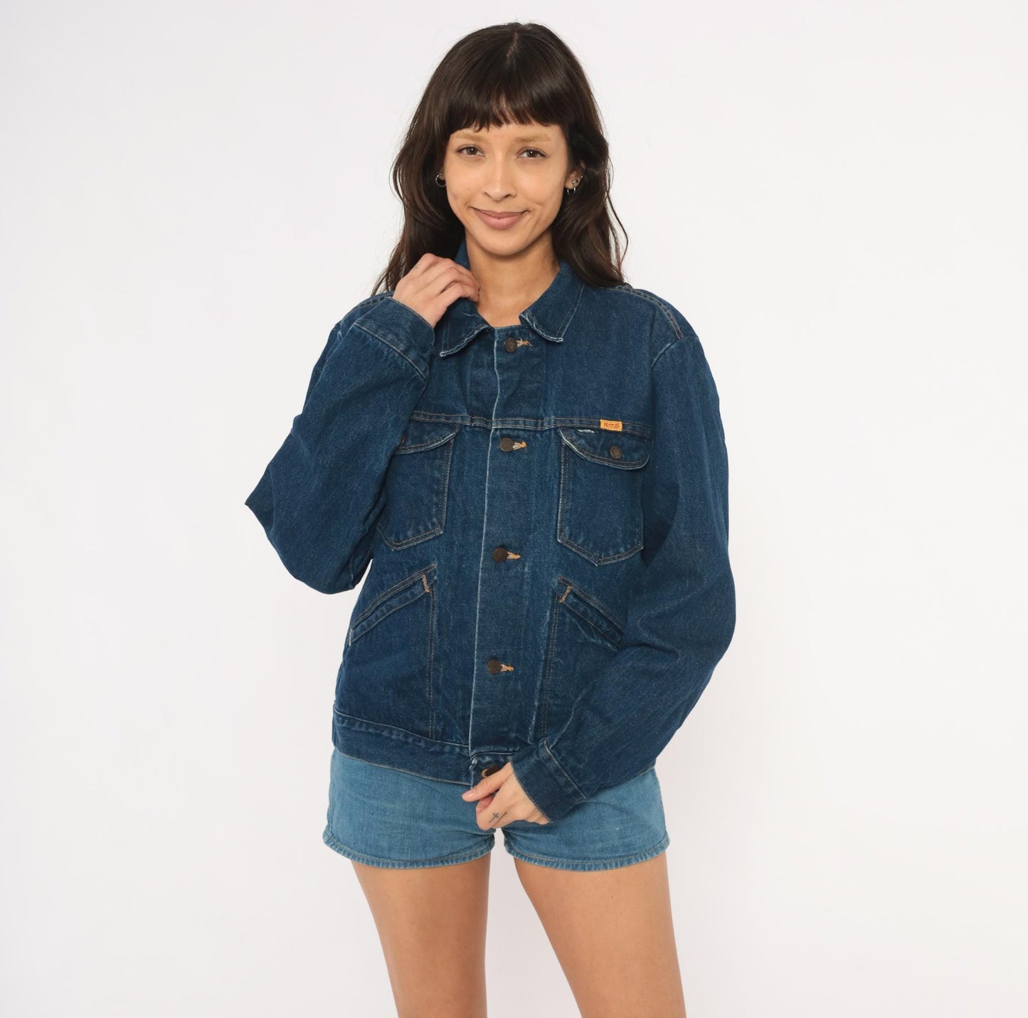 80s Rustler Dark Wash Denim Jacket Cotton Pointed Collar Medium