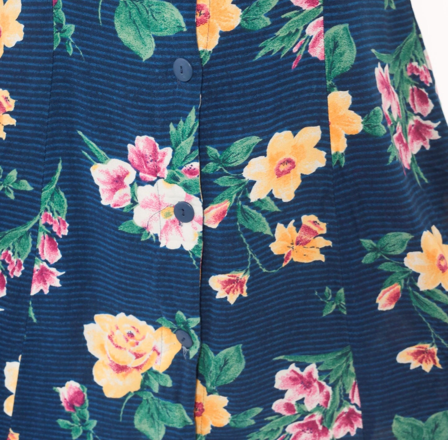 90s Tr Bentley Floral Sundress Navy Blue Yellow Rose Print Medium M