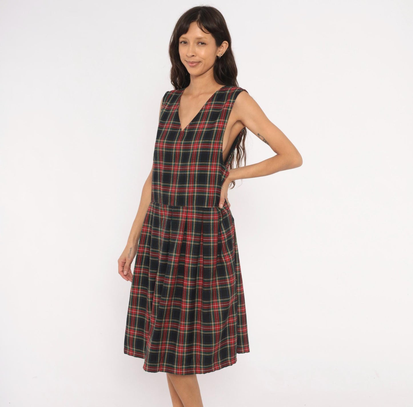 90s Baxter & Wells Plaid Jumper Dress Navy Red Green Tartan Large L