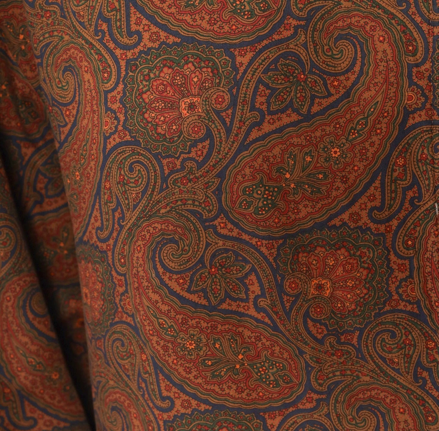 1970s Bill Blass Paisley Wool Maxi Coat Fur Collar Brown Olive Medium M