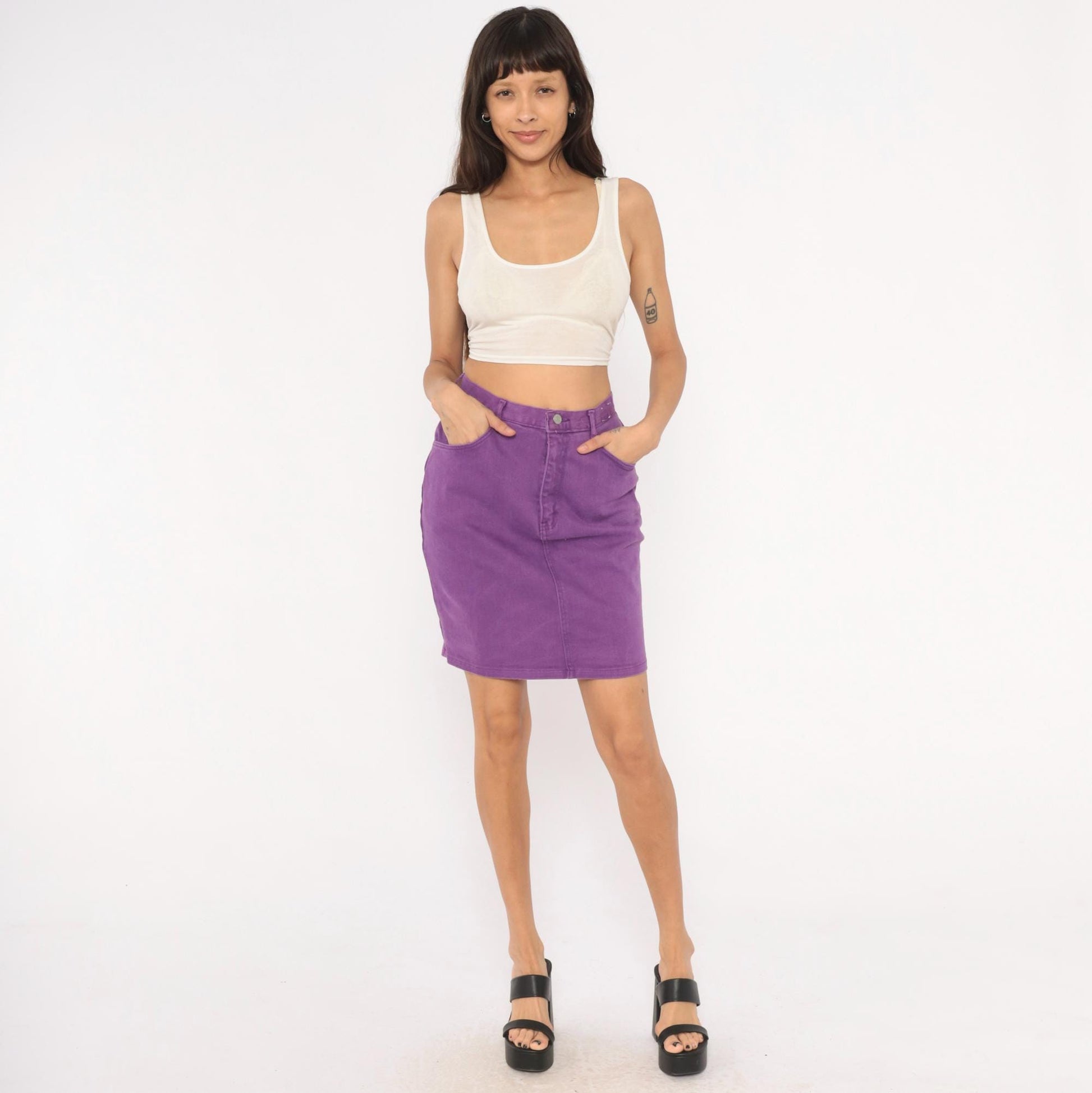 90s Jordache Purple Denim Knee Skirt High Waist Pencil Jean Small S
