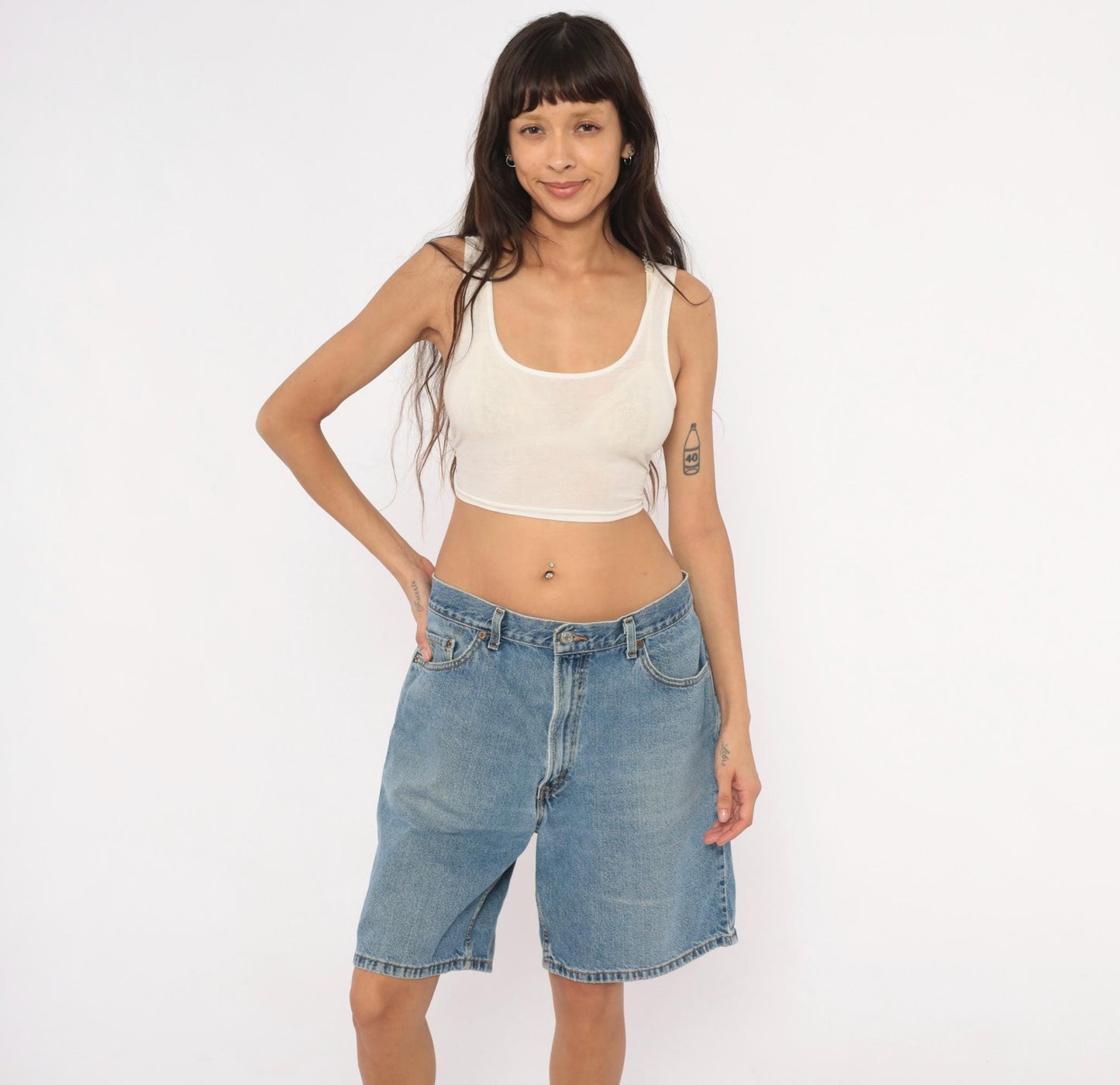 Levi's 550 Light Wash Denim Shorts Knee-Length Relaxed Fit 2000s W36