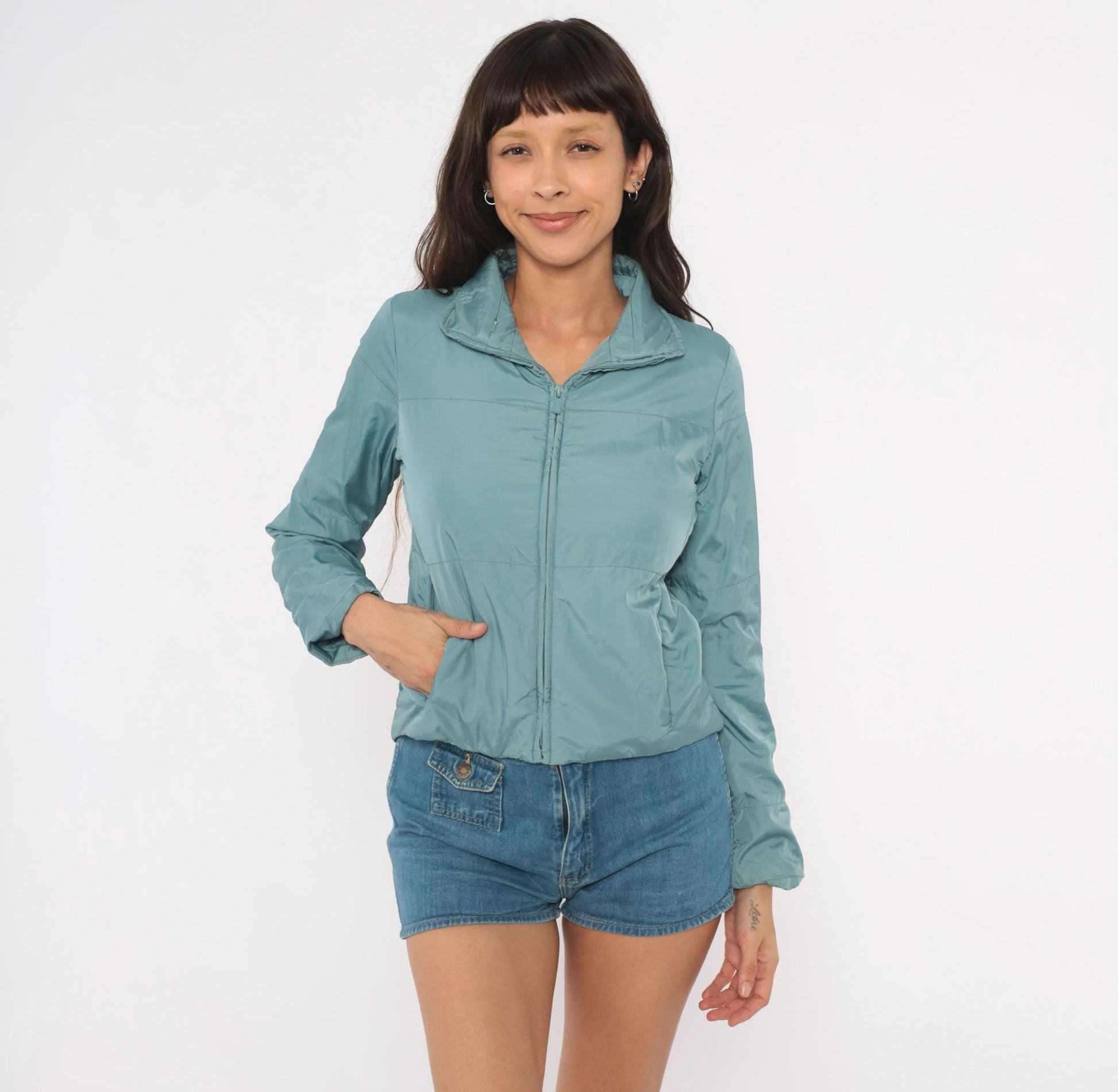 2000s Banana Republic Puffer Zip Jacket Slate Blue Cropped XS