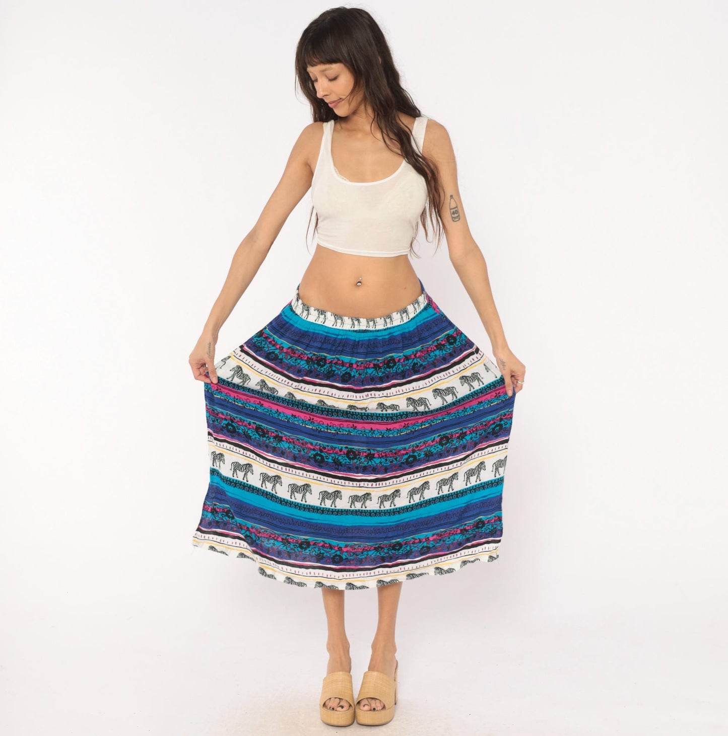 90s Sharon Anthony Zebra Print Midi Skirt Plus Size XXL Teal Magenta