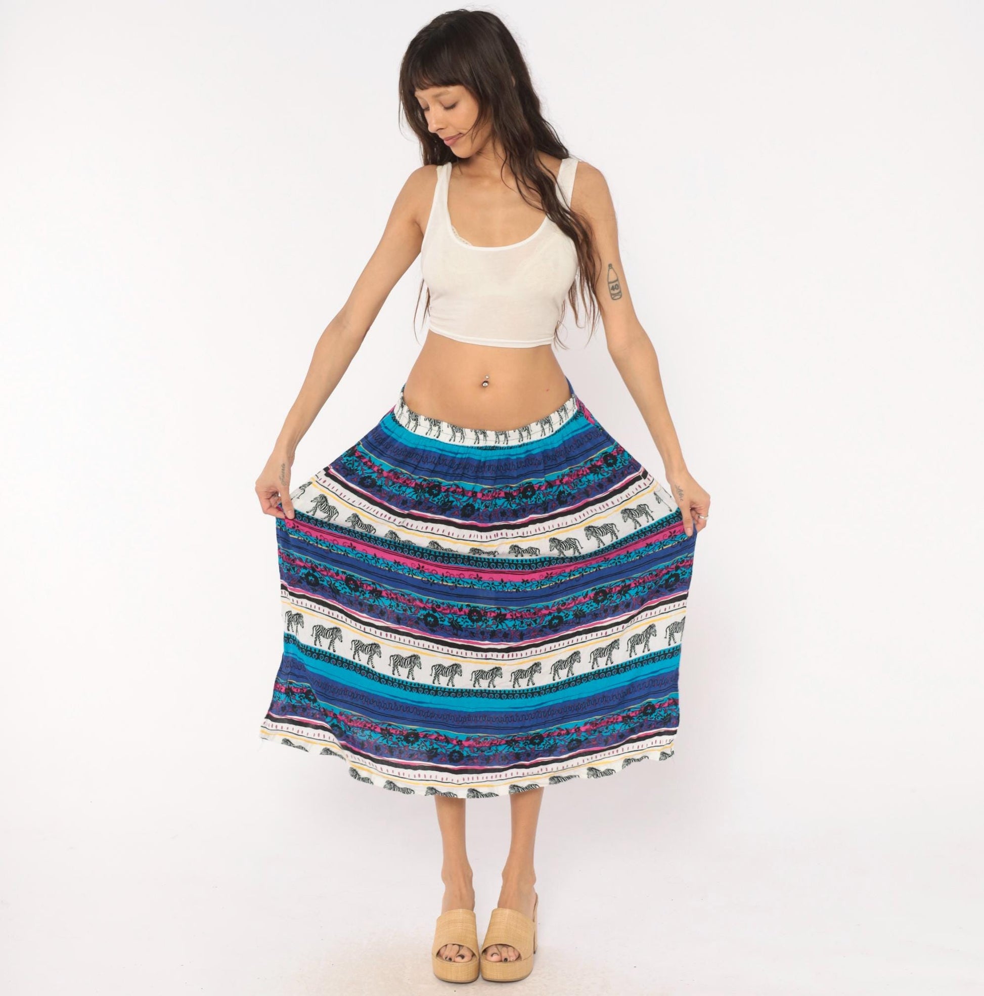 90s Sharon Anthony Zebra Print Midi Skirt Plus Size XXL Teal Magenta