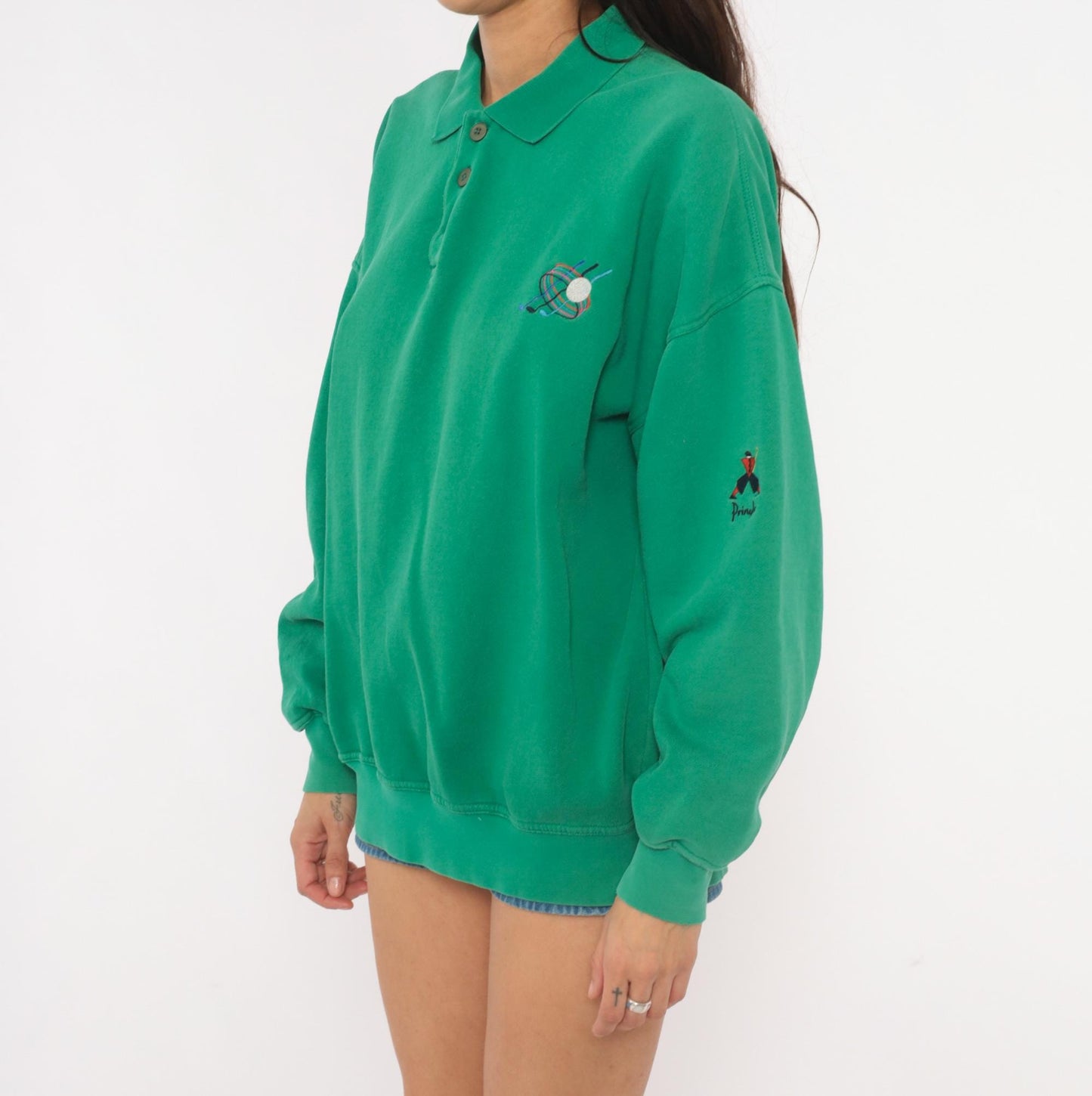 90s Pringle Sports Golf Polo Sweatshirt Green Embroidered Collared Large L