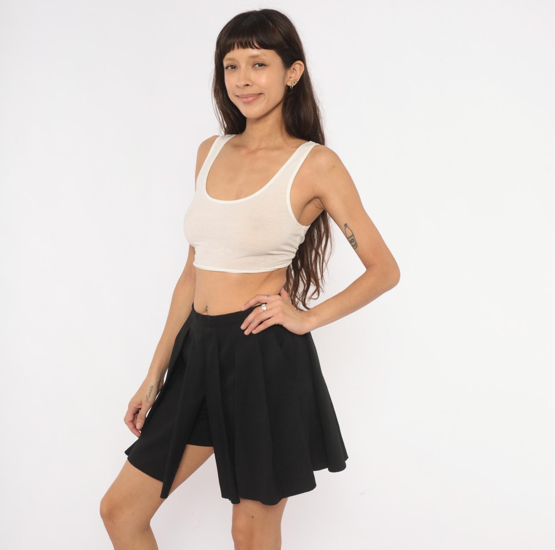 J. Crew 2000s Black Box Pleat Mini Skirt Flared A-Line Preppy Extra Small XS