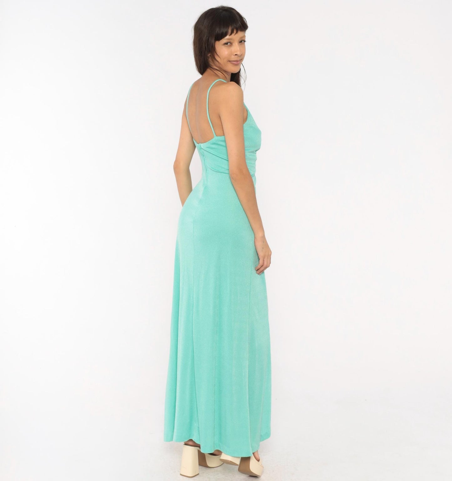 70s Jay Sevens Mint Maxi Dress Spaghetti Strap Wrap V Neck Small