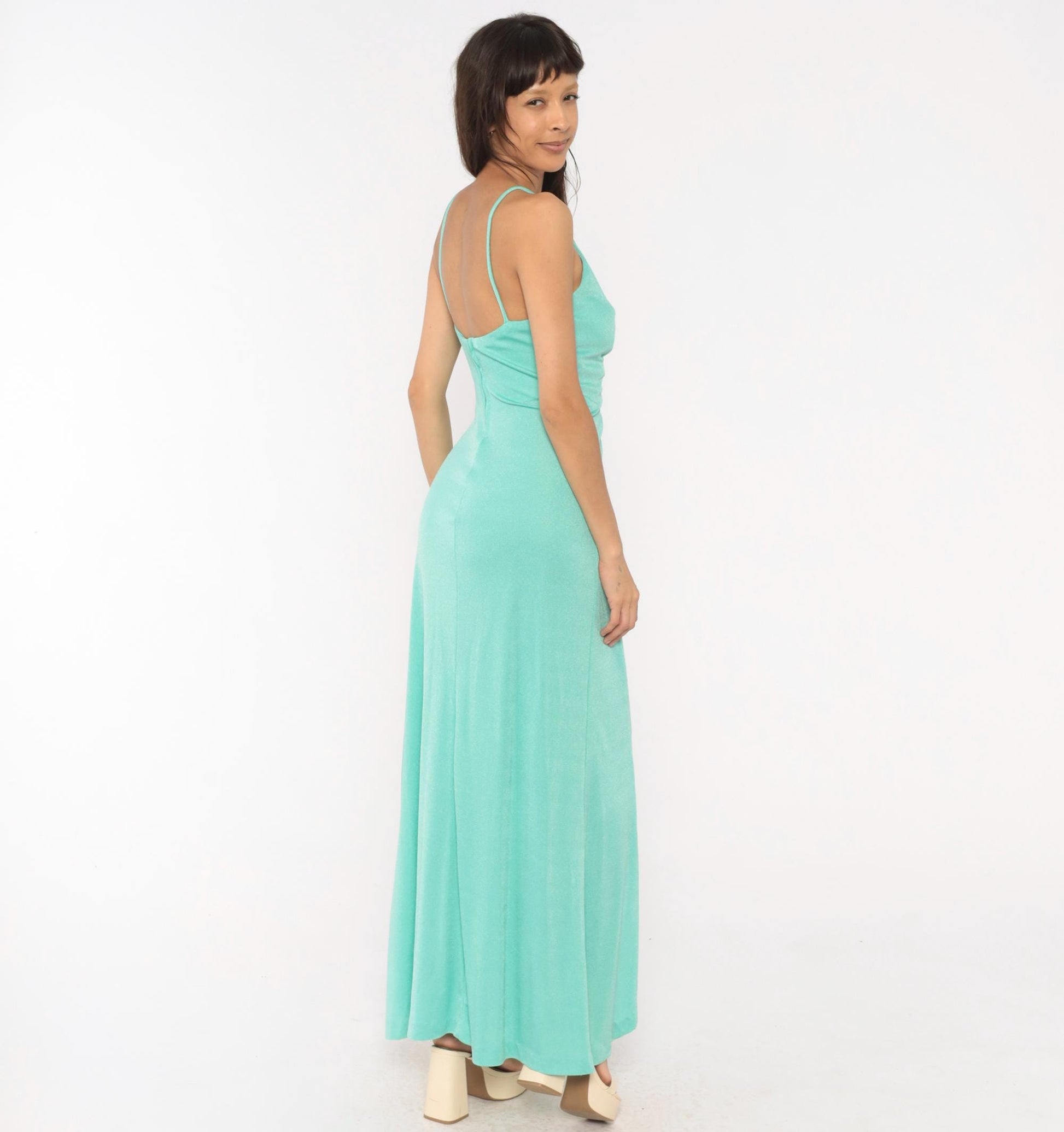 70s Jay Sevens Mint Maxi Dress Spaghetti Strap Wrap V Neck Small