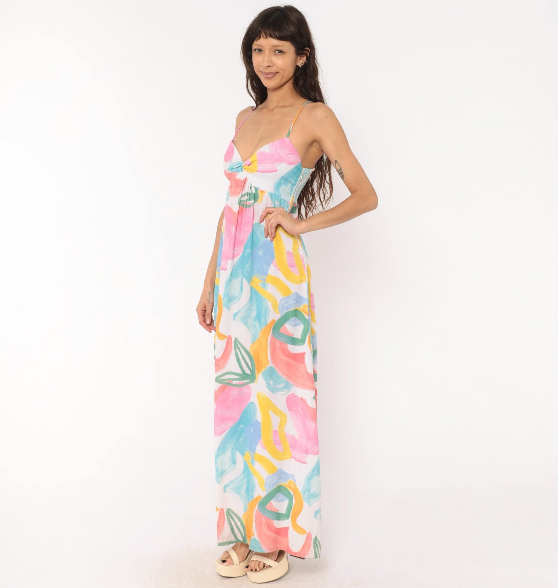 2000s Show Me Your Mumu Abstract Brushstroke Maxi Dress Spaghetti Strap Small
