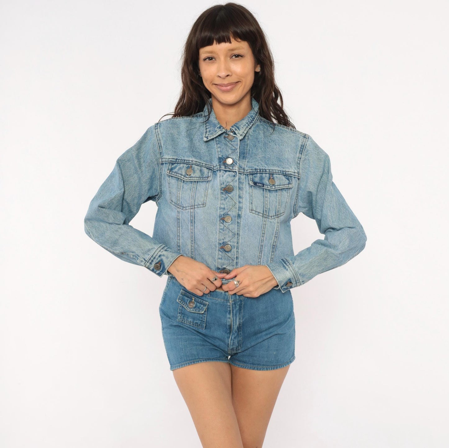 90s Lee Cropped Denim Jacket Light Wash Blue Cotton Trucker Small S
