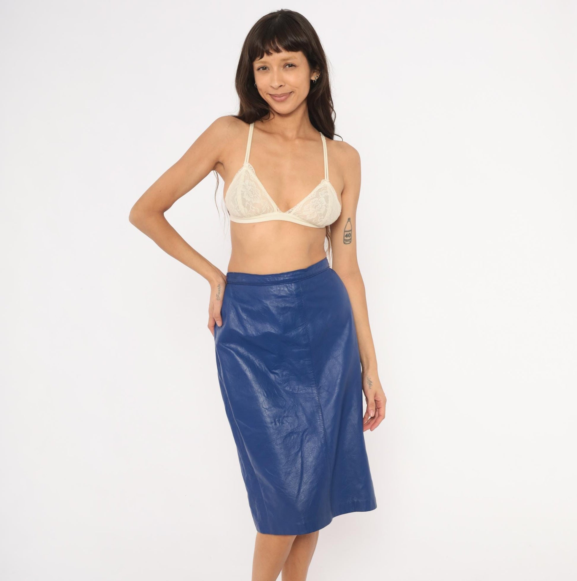 80s Bagatelle Cobalt Faux Leather Pencil Skirt High Waist Midi Side Zip Size 16
