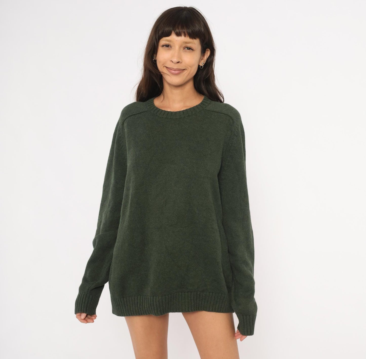 90s Lands End Dark Olive Cotton Knit Crewneck Pullover Extra Large XL