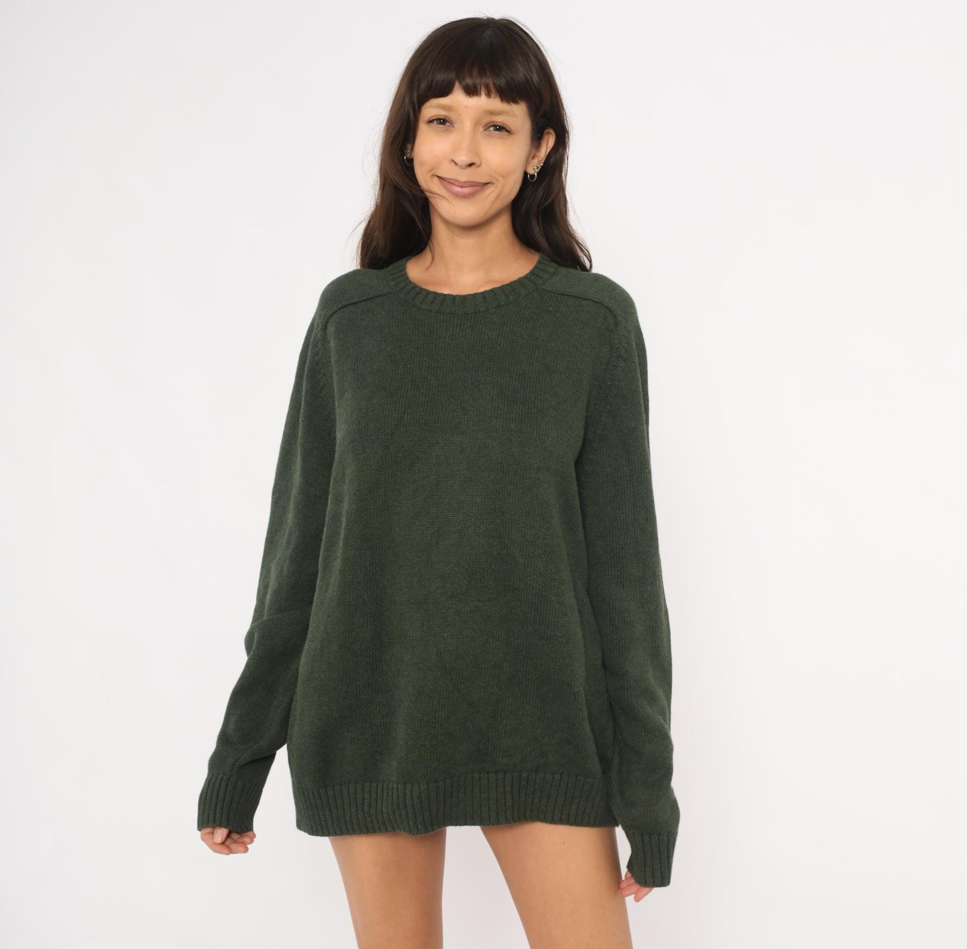 90s Lands End Dark Olive Cotton Knit Crewneck Pullover Extra Large XL