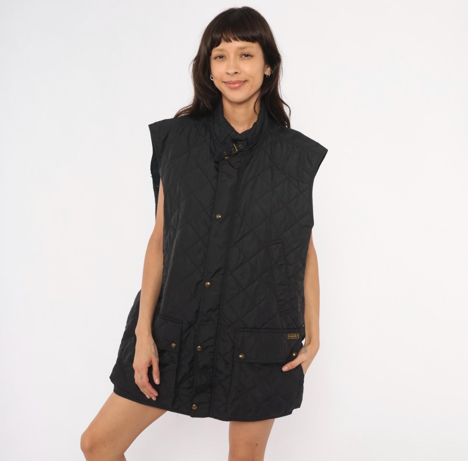 Polo Ralph Lauren Black Quilted Vest Diamond Stitch Snap Front Extra Large XL