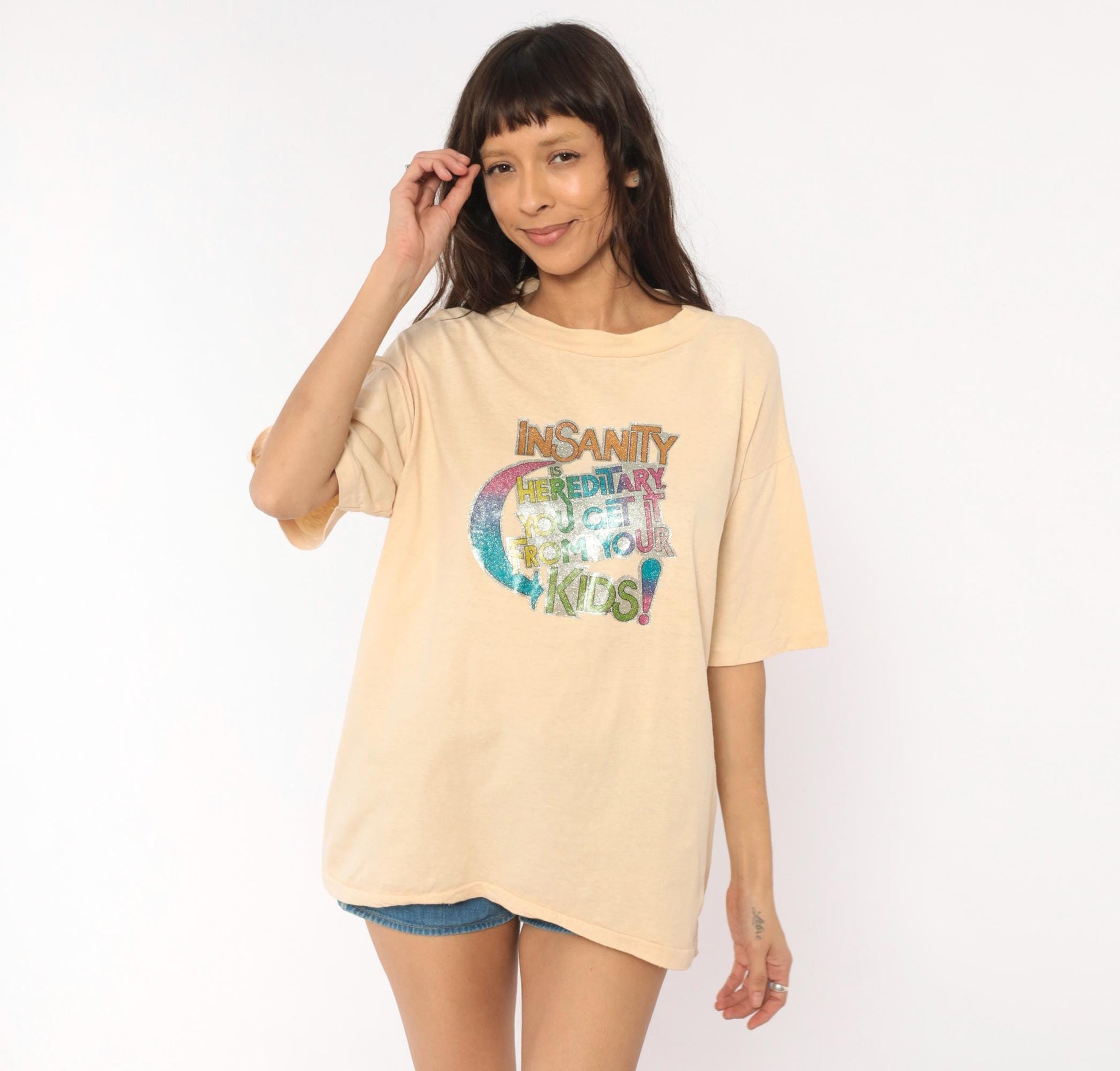 90s Anvil Graphic Tee Insanity Hereditary Kids Peach Cotton Extra Large