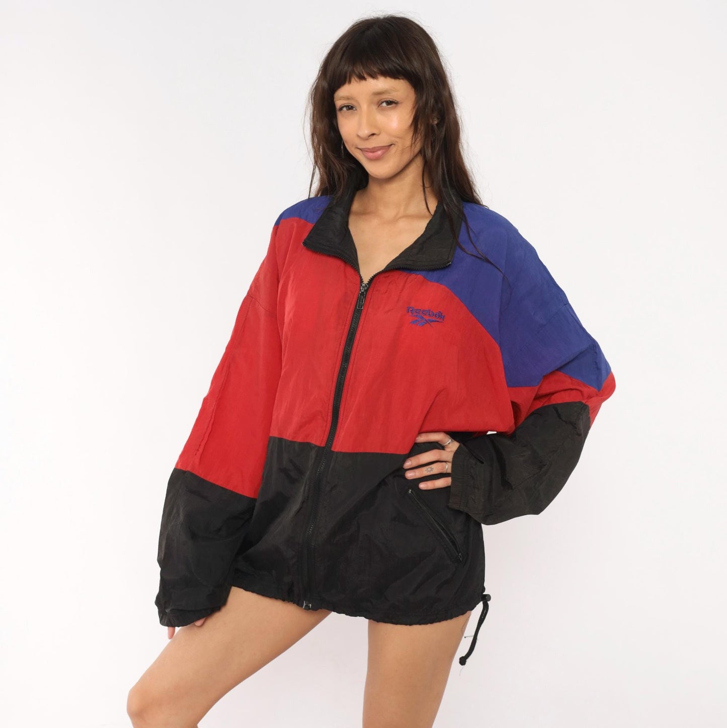 90s Reebok Windbreaker Colorblock Red Purple Black Jacket Extra Large XL