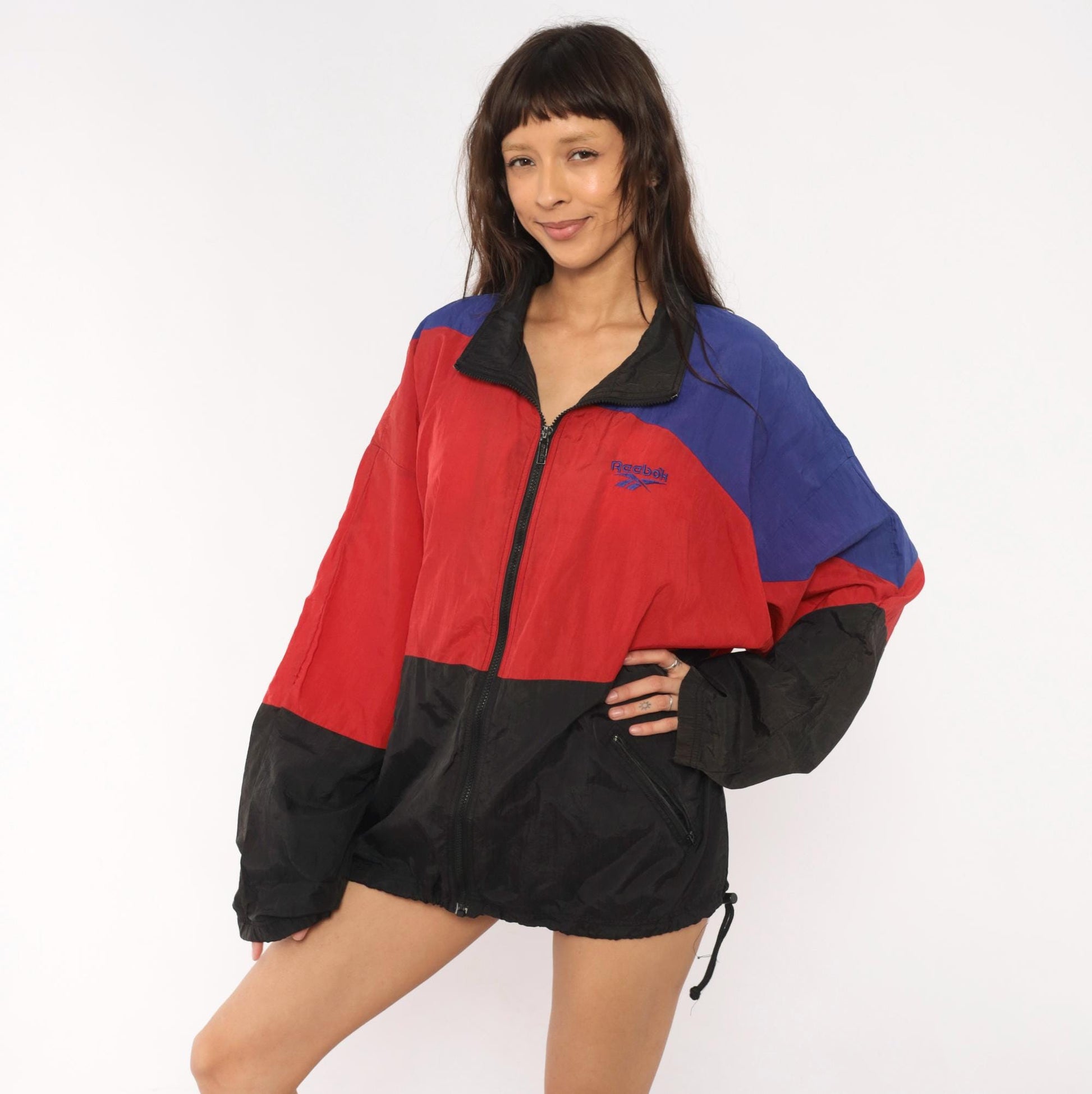 90s Reebok Windbreaker Colorblock Red Purple Black Jacket Extra Large XL