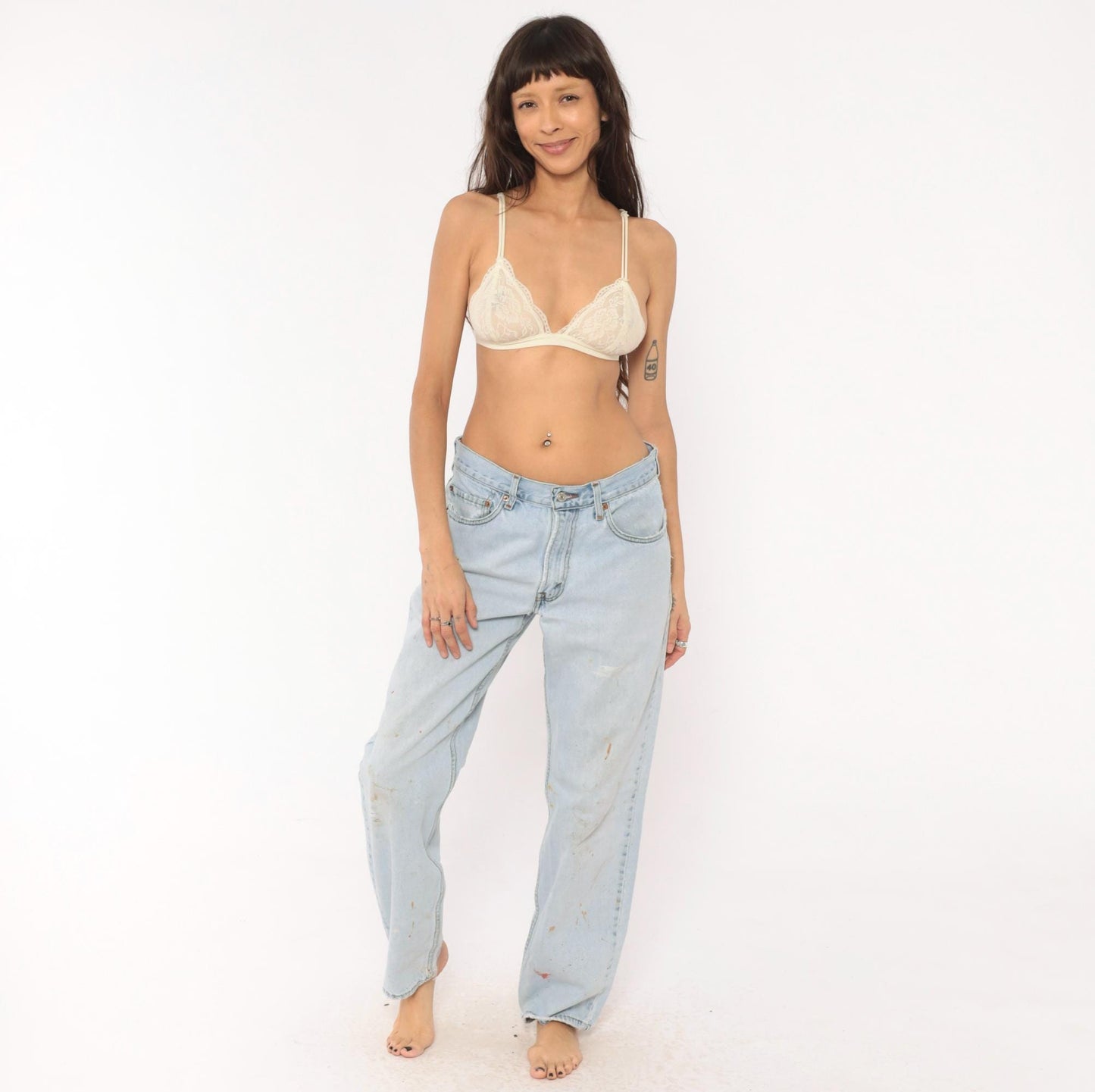 90s Levi's 550 Light Wash Straight Leg Jeans Distressed Blue 32x32
