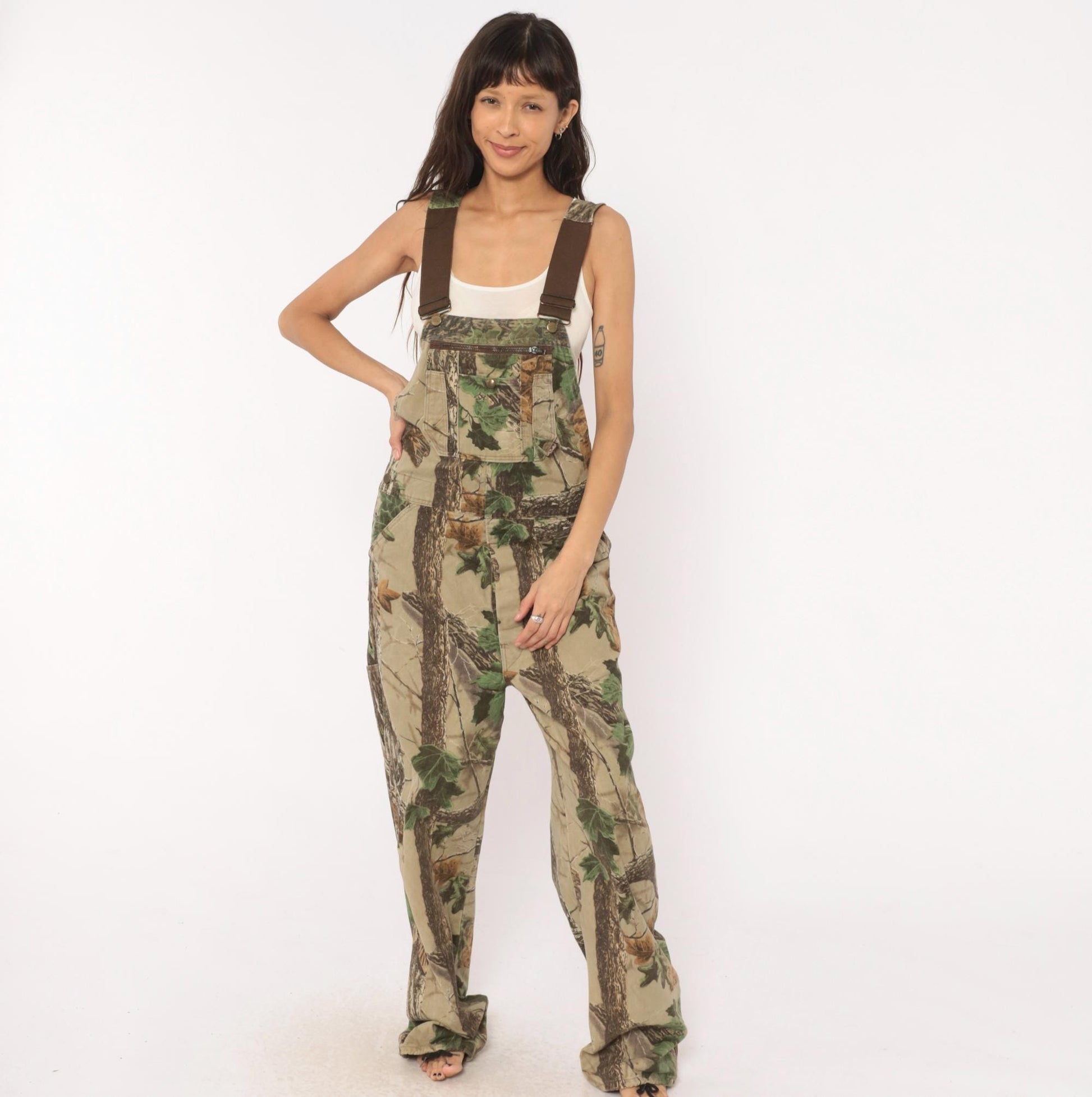 90s Realtree Camo Bib Overalls Walls Woodland Tree Leaf Cotton 34x32