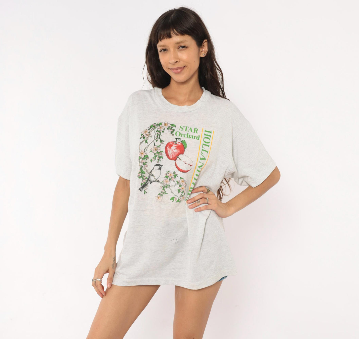 90s Screen Stars Best Apple Blossom Chickadee Graphic Tee Grey Extra Large XL