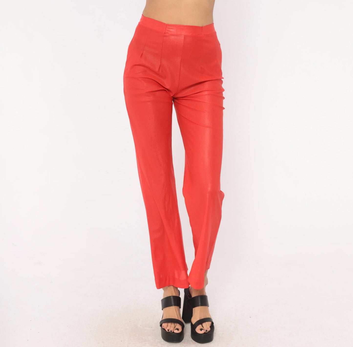 70s Habella Neon Coral Flare Pants High Waist Bell Bottom Acetate XS