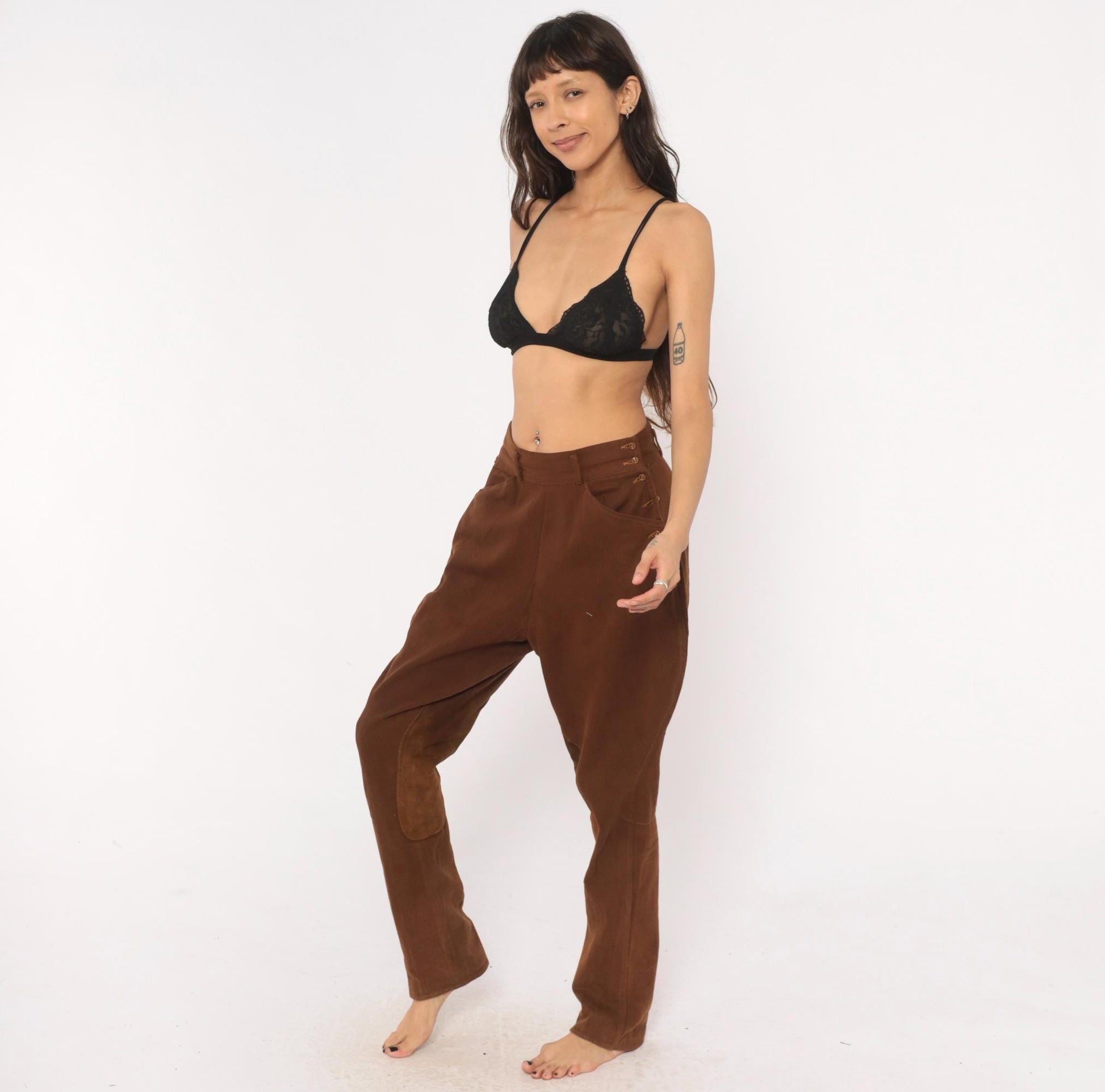 80s Brown Jodhpur Riding Pants High Waist Suede Knee Patch Medium M