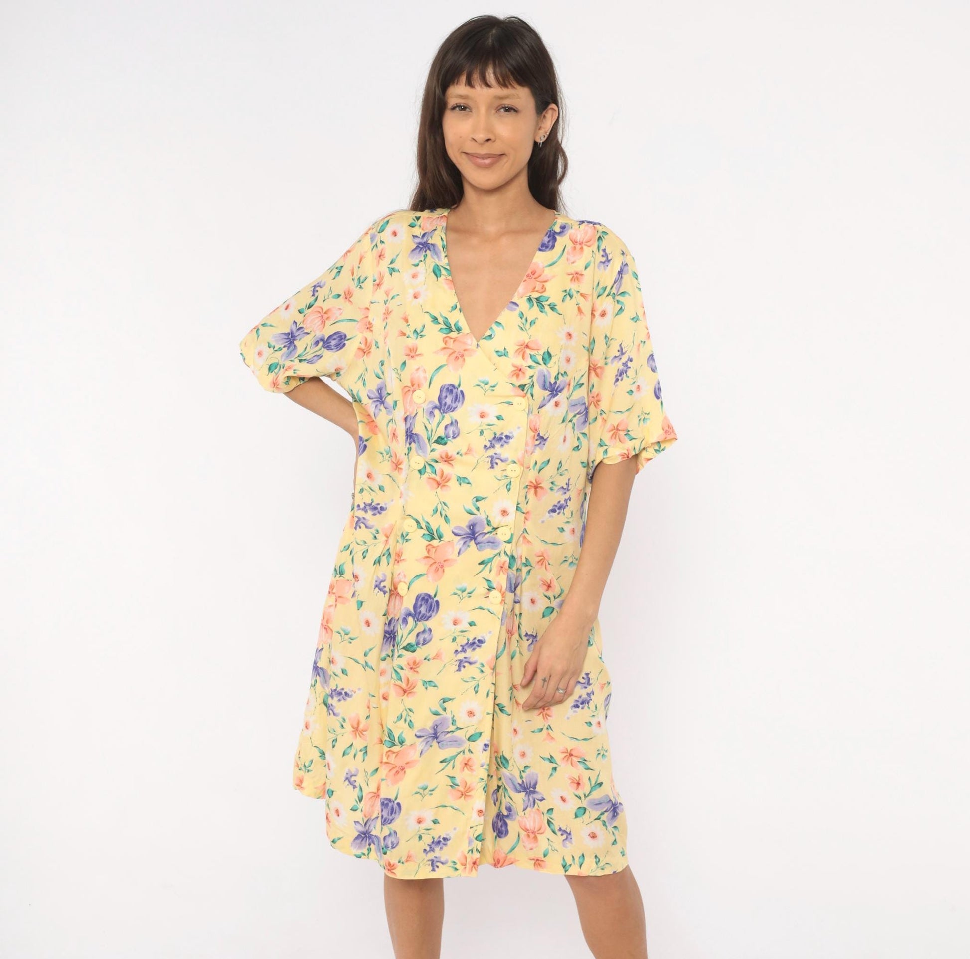 90s Jamie Brooke Floral Button Front Romper Yellow Garden Print Plus Size XXL