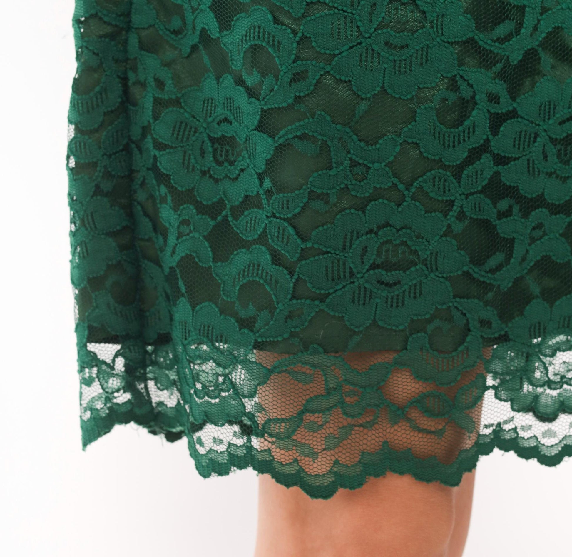 90s My Michelle Emerald Lace Dress Scalloped Short Sleeve Floral Overlay Large L