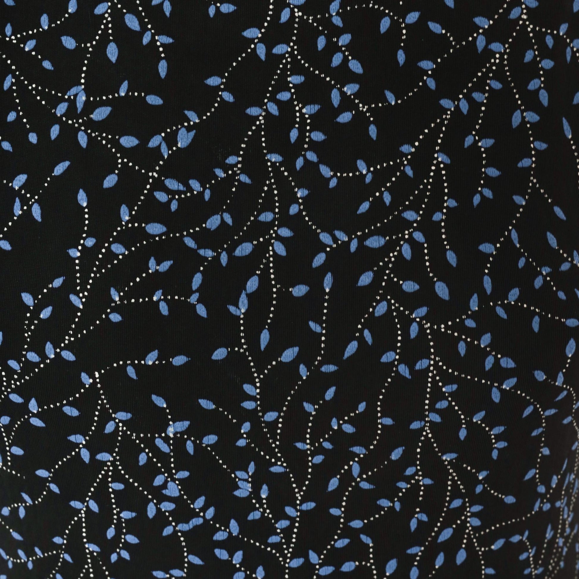 90s Black Vine Print Maxi Dress Blue Leaf Scoop Neck Tank Medium Large