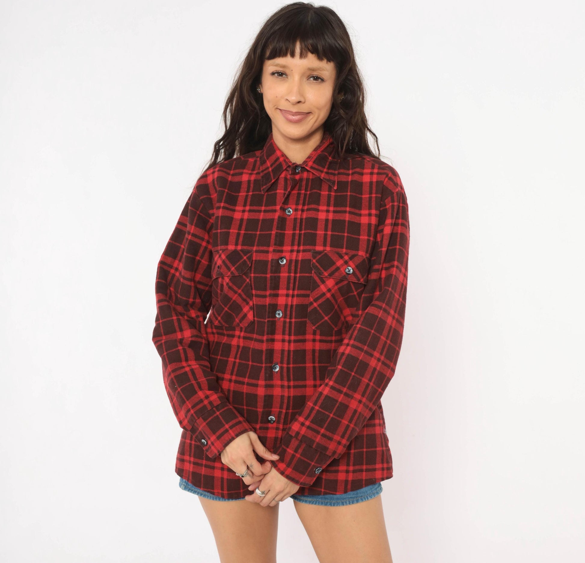 80s Fieldmaster Plaid Flannel Shirt Red Black Quilted Lined Medium