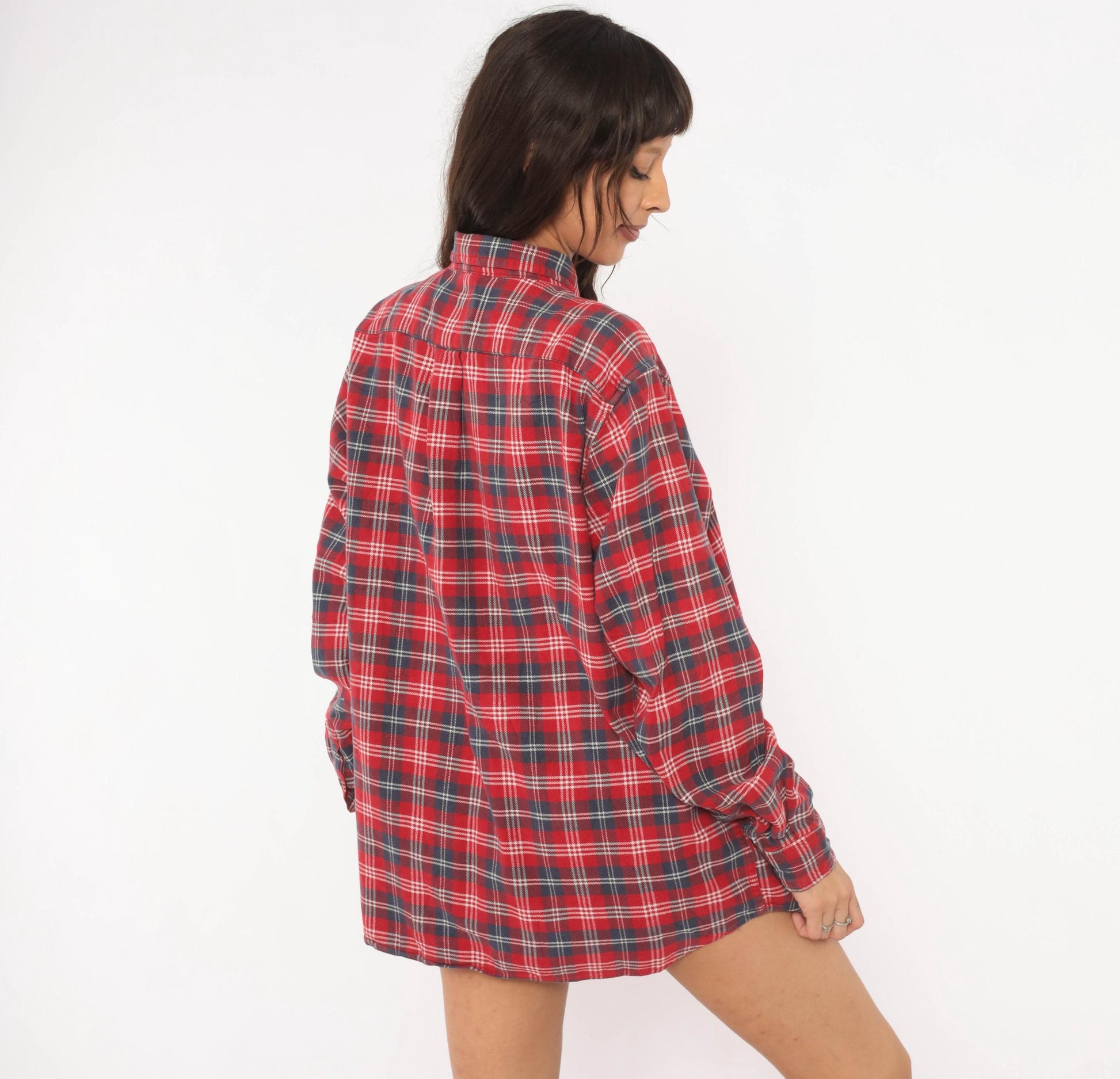 2000s Eddie Bauer Red Plaid Flannel Shirt Cotton Button-Up Large L