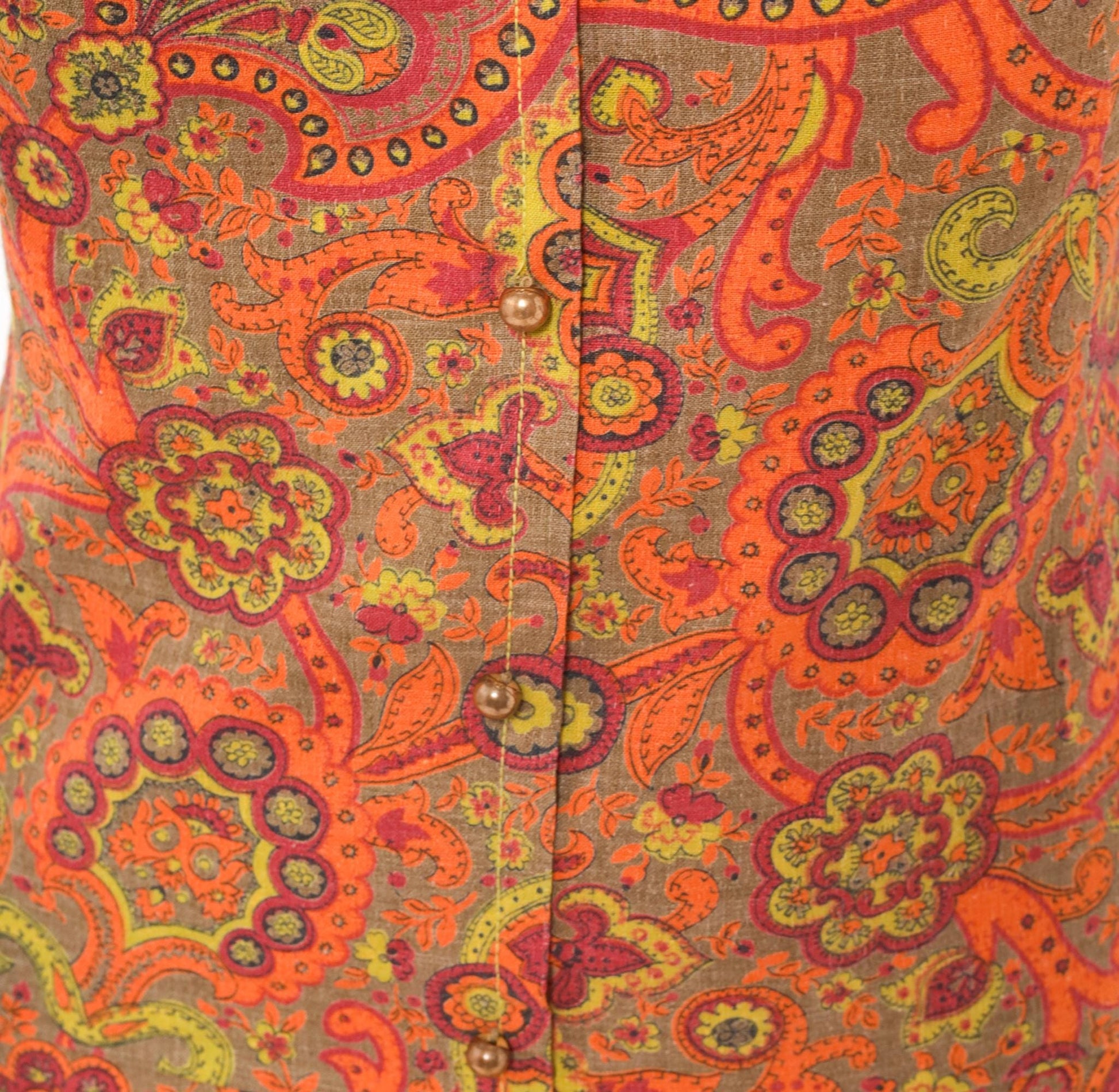 60s Junior West California Paisley Shift Dress Orange Cotton Small