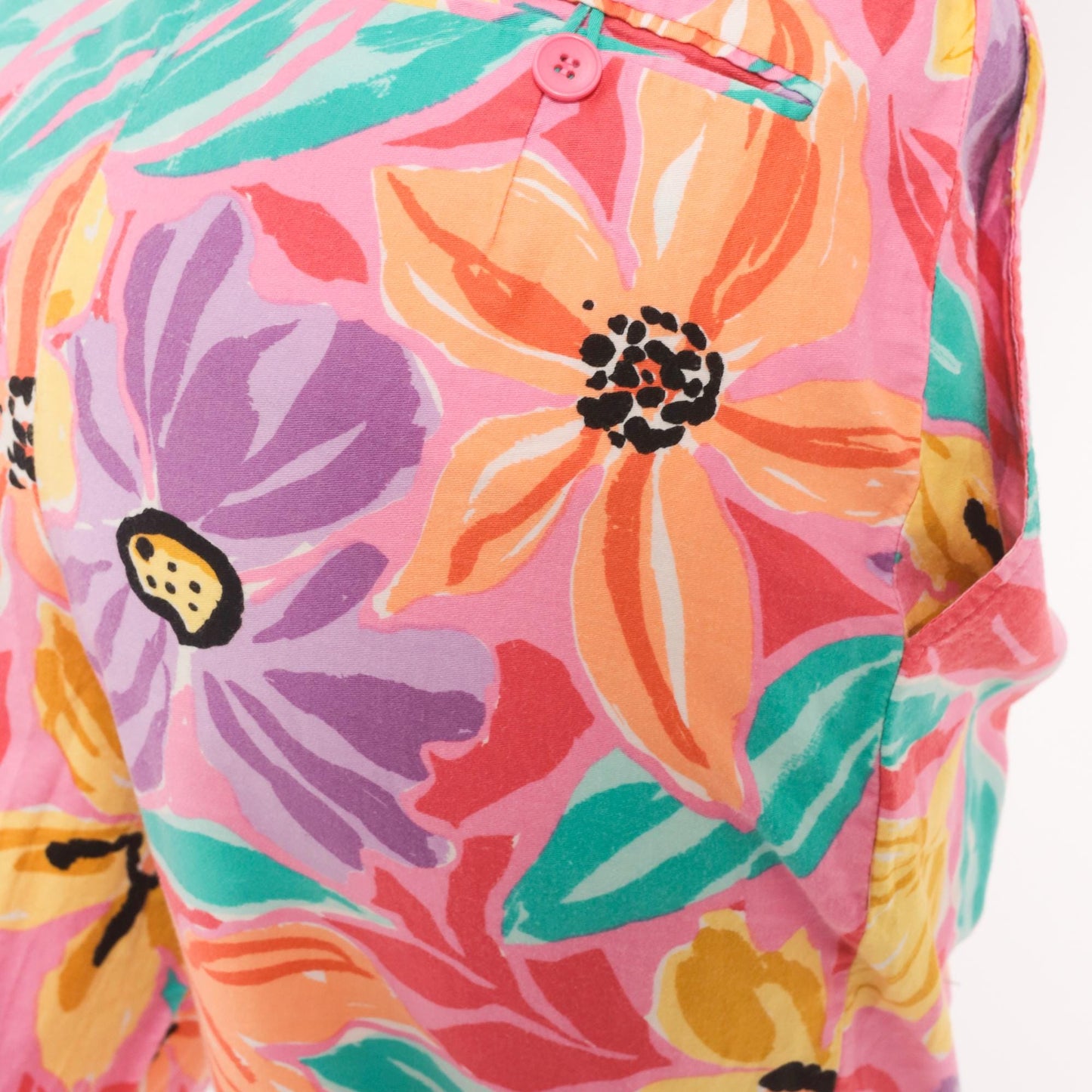 90s Charles Glueck Tropical Floral Tapered Pants Pink Purple High Waist Small
