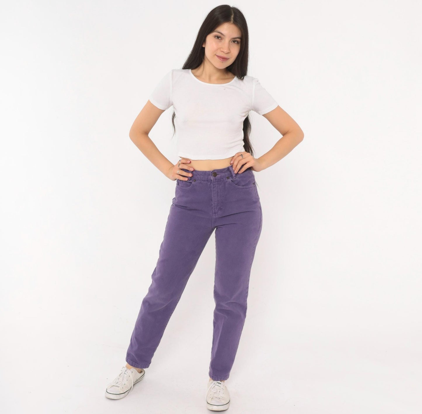 90s Merona Purple High-Waisted Mom Jeans Tapered Denim 26 Waist