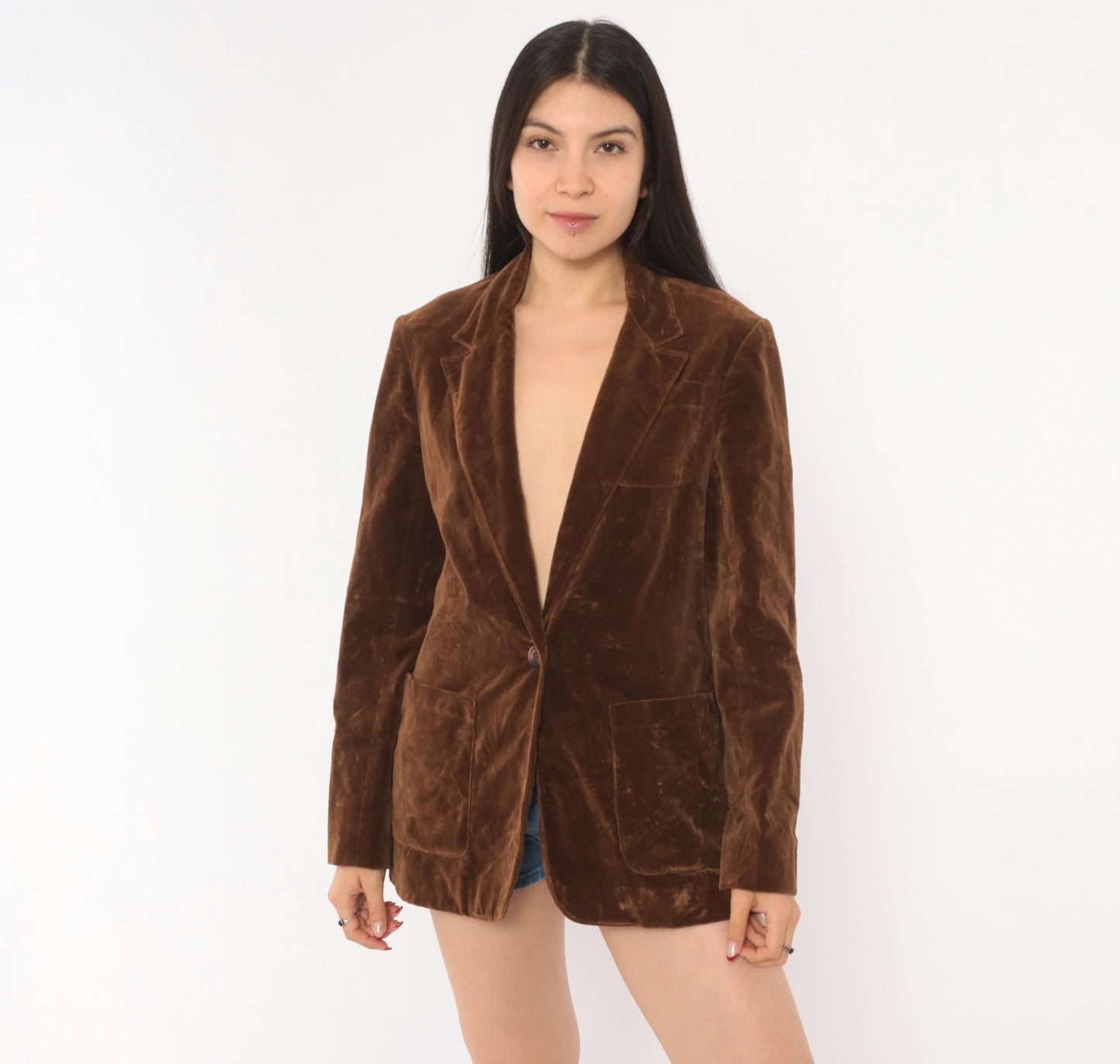 70s Swallowfish Velvet Blazer Brown Single Button Notched Lapel Small