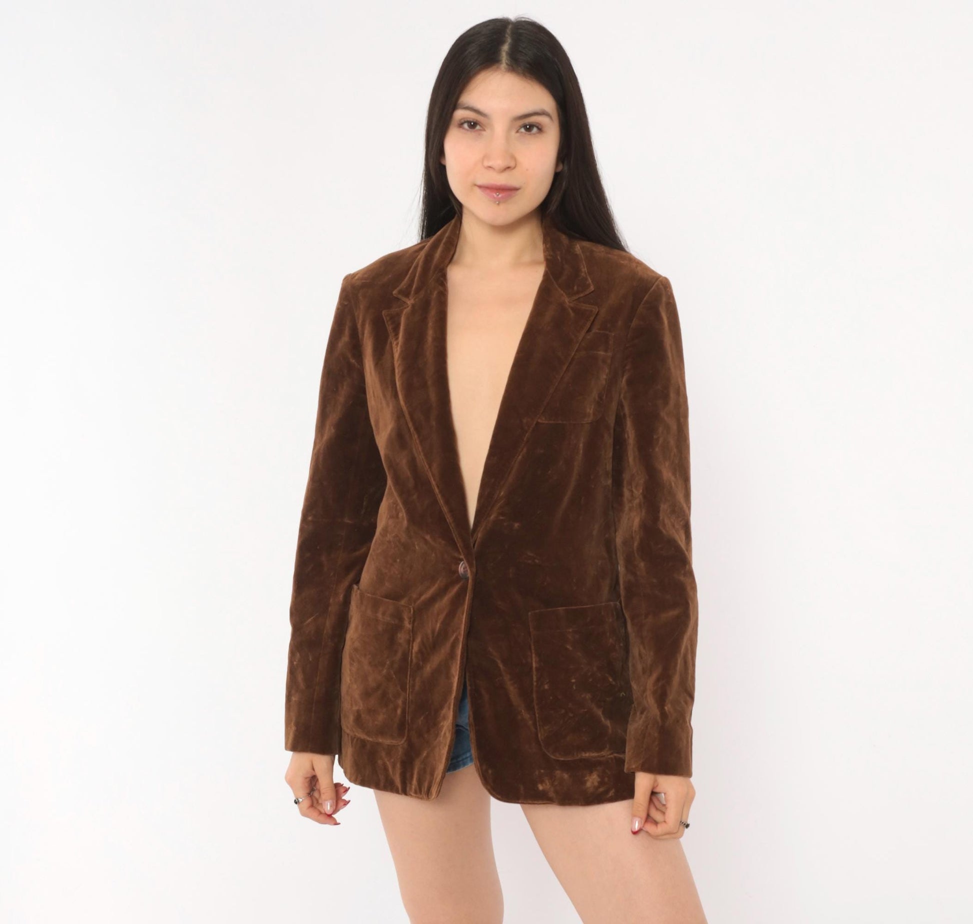 70s Swallowfish Velvet Blazer Brown Single Button Notched Lapel Small