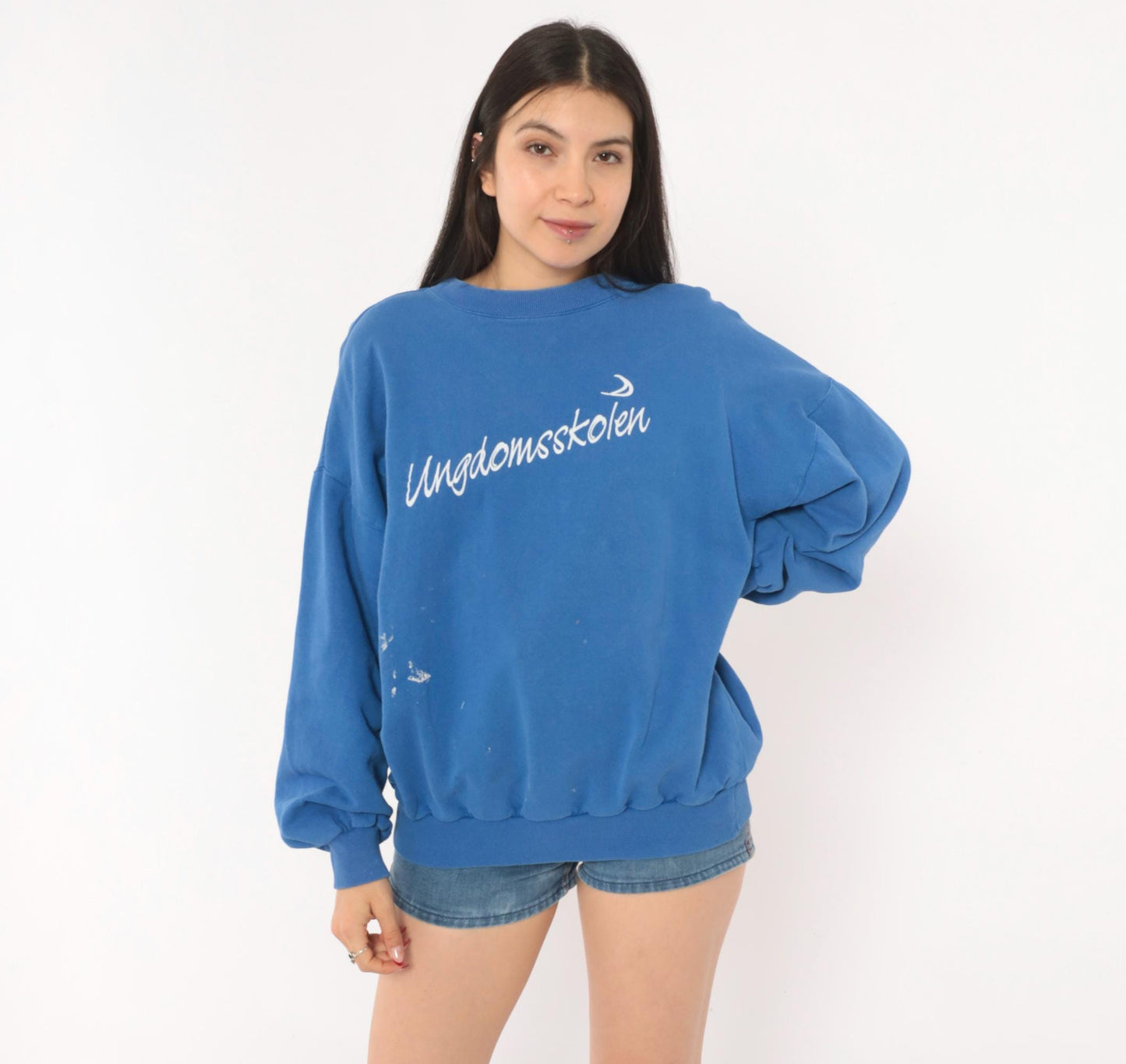 90s All Basic Ungdomsskolen Crewneck Sweatshirt Cobalt Blue Cotton Large L